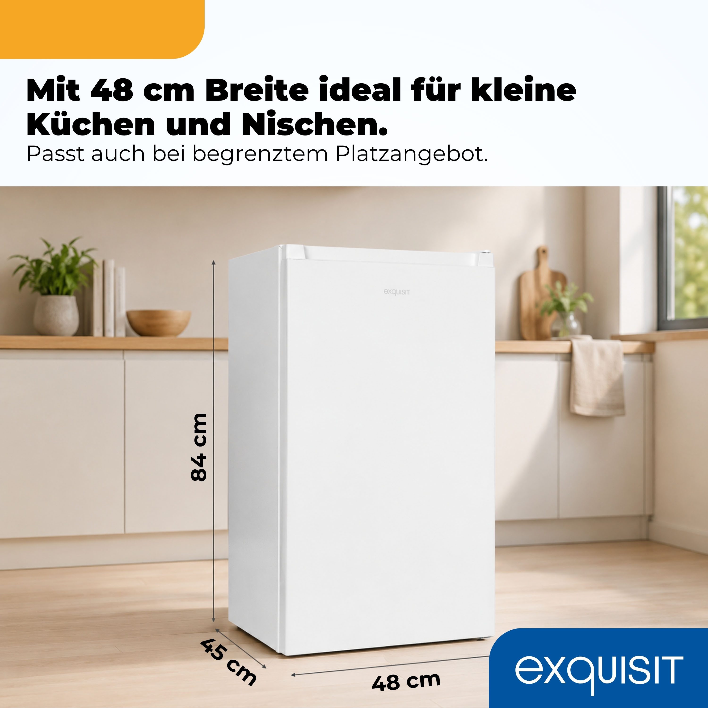 exquisit Kühlschrank KS117-3-011E weiss, 84 cm hoch, 48 cm breit, Perfekte Kühlung & Gefrierfach: 82 L Mini-Kombi für jede Küche – Bild 3 von 5