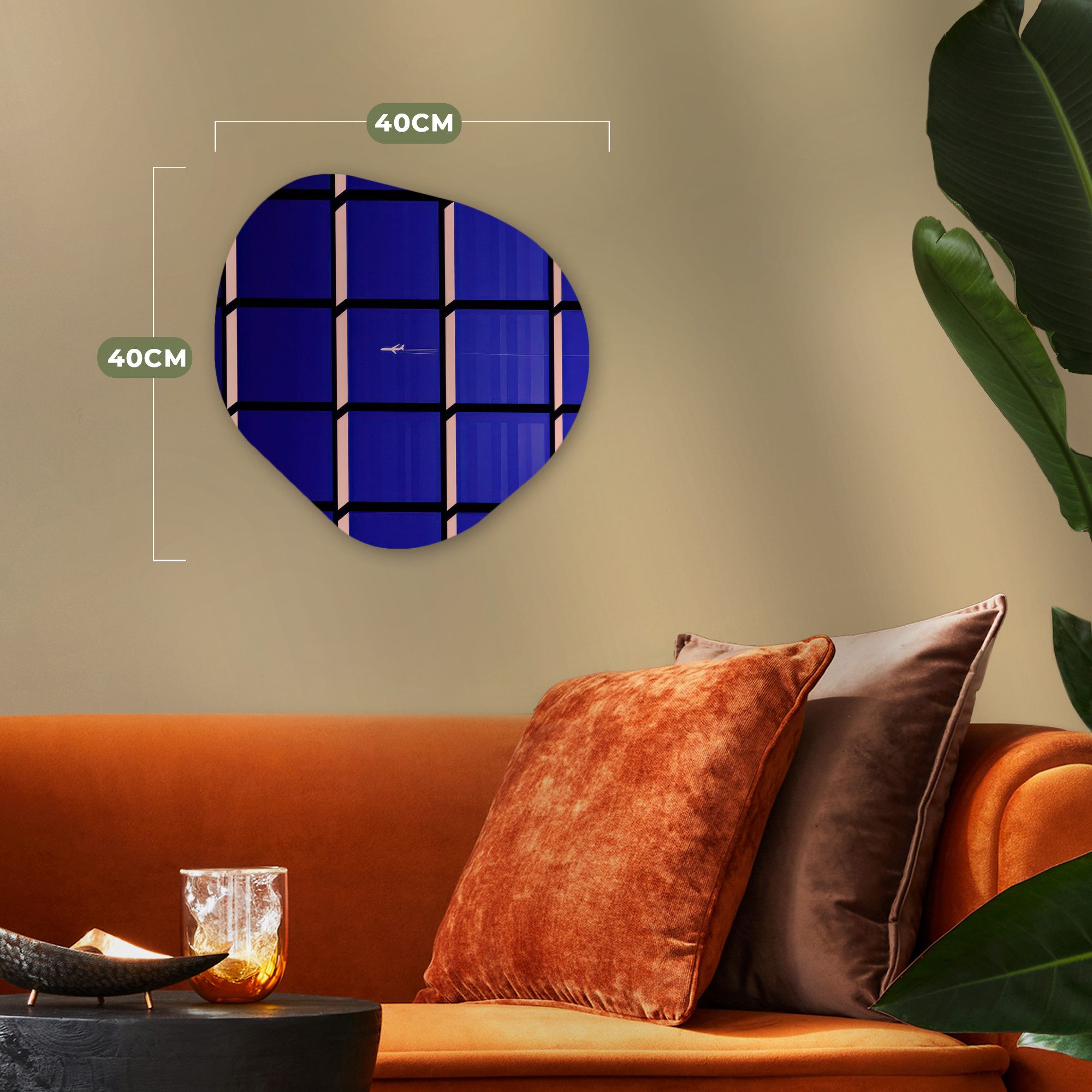 MuchoWow Gemälde Flugzeug - Kariert - Blau - Rechteckig, Fotodruck (1 St), Wandbild Abstrakt, Wohnzimmer Schlafzimmer Wanddekoration, 40x40 cm