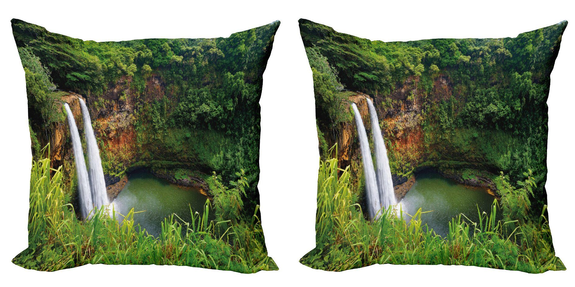 Kissenbezüge Modern Accent Doppelseitiger Digitaldruck, Abakuhaus (2 Stück), Landschaft Twin Wasserfälle Hawai