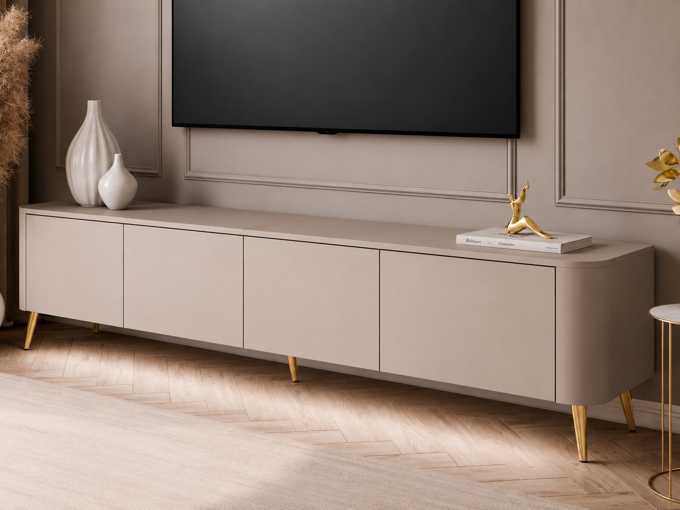 ALLHOUSE24 TV-Schrank LUMINA PUSH TO OPEN mit LED auf Metallfüßen TV Lowboard Gesamtbreite 200 cm