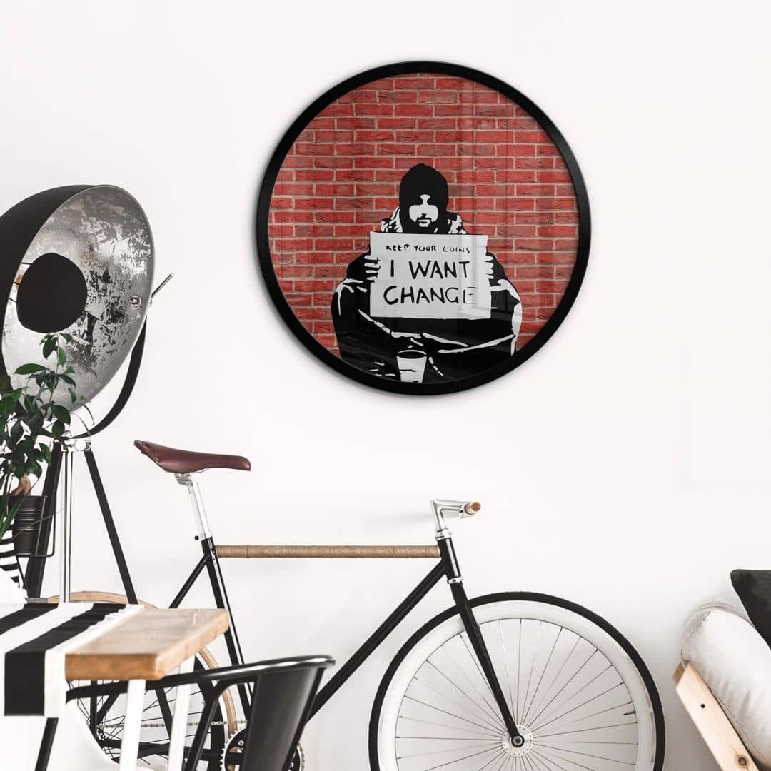 Poster Wandbild Poster Rund Graffiti Straßenkunst Banksy Keep the Coins