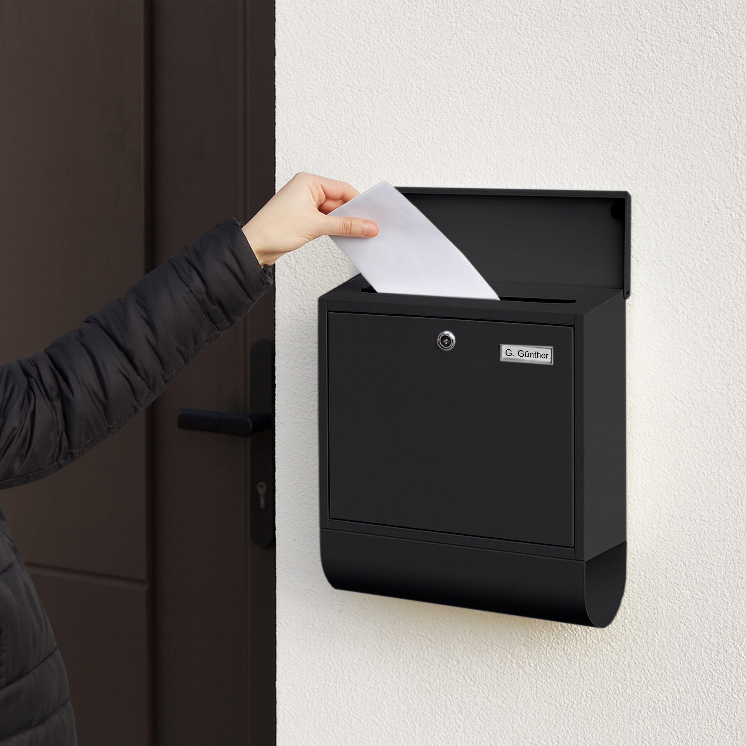relaxdays Briefkasten mit Zeitungsfach (1-St), schwarz