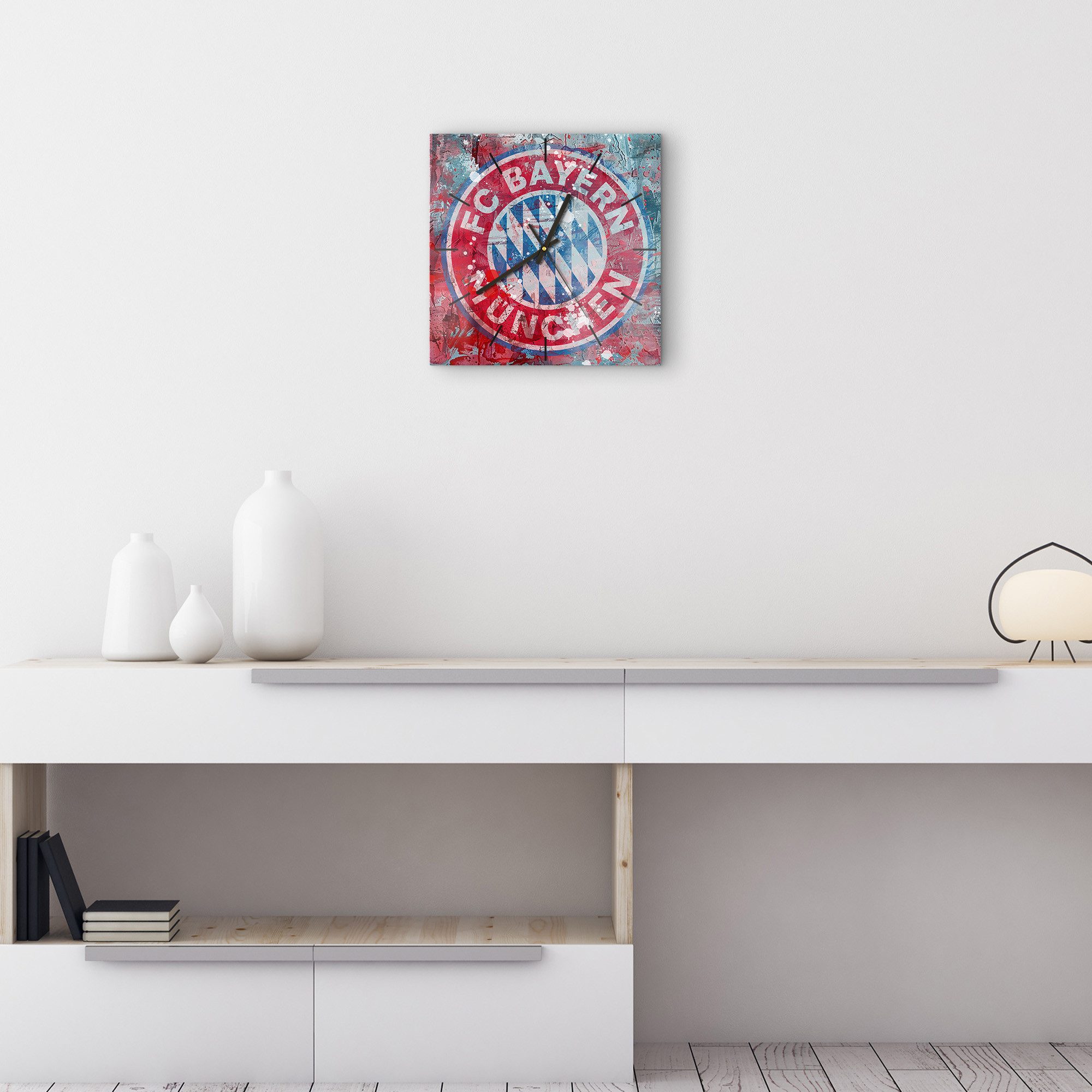 DEQORI Wanduhr 'Wappen FC Bayern München' (Glas Glasuhr modern Wand Uhr Design Küchenuhr)