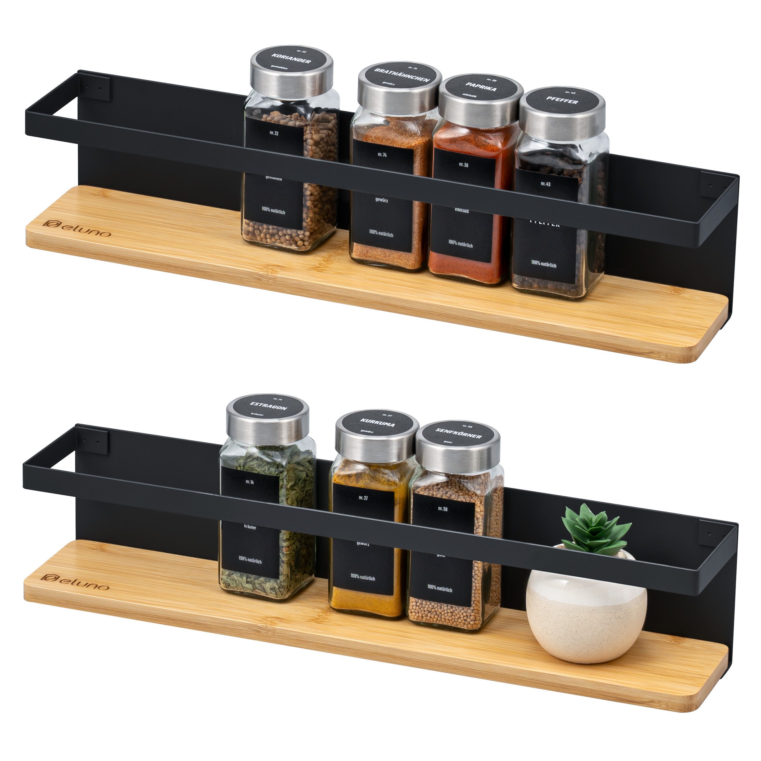 eluno Gewürzregal Gewürzregale 2er Set mit Bambusboden, 2-tlg.