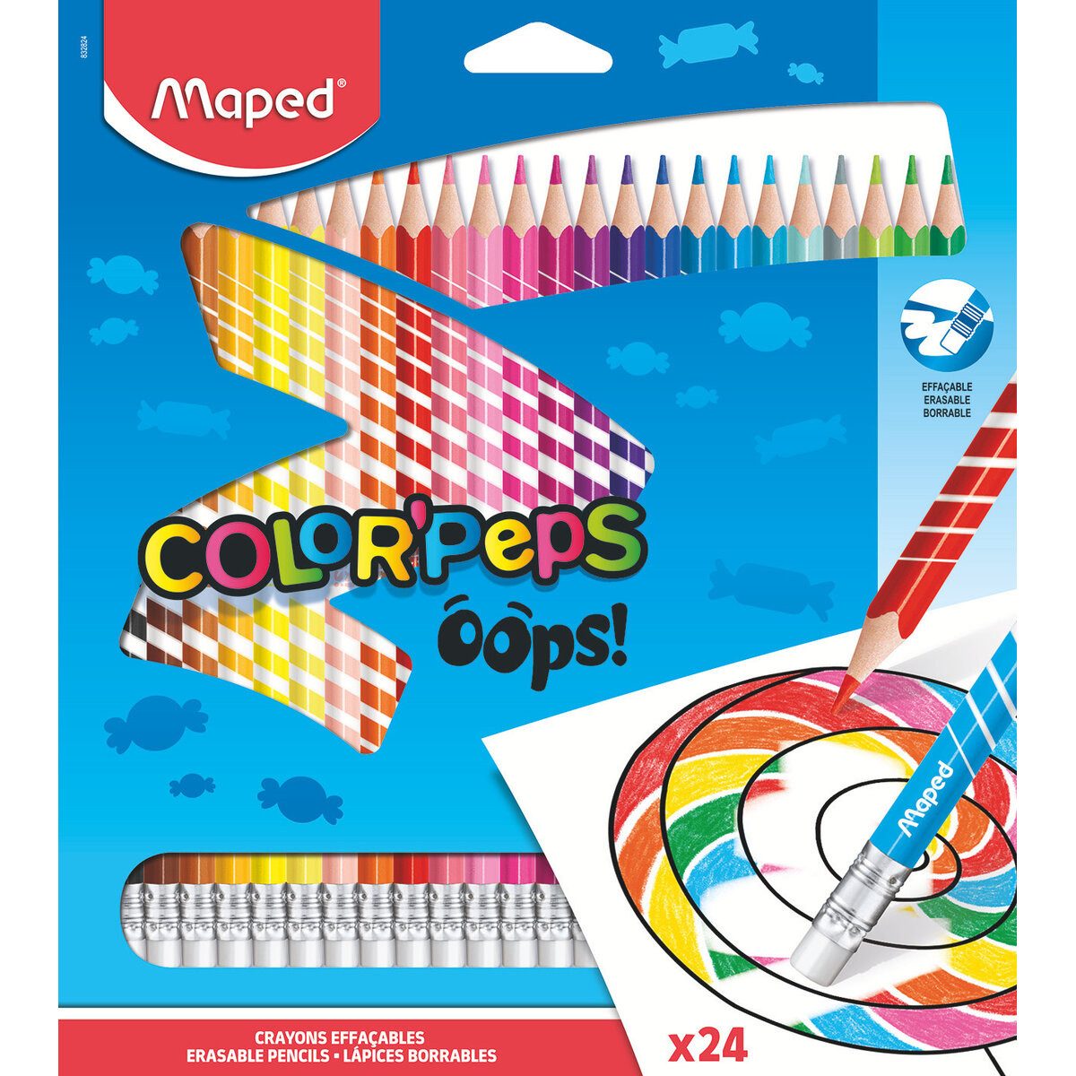 MAPED Buntstift Farbstiftetui Color'Peps OOPS - 24 Farben sortiert mit Radiergummi.