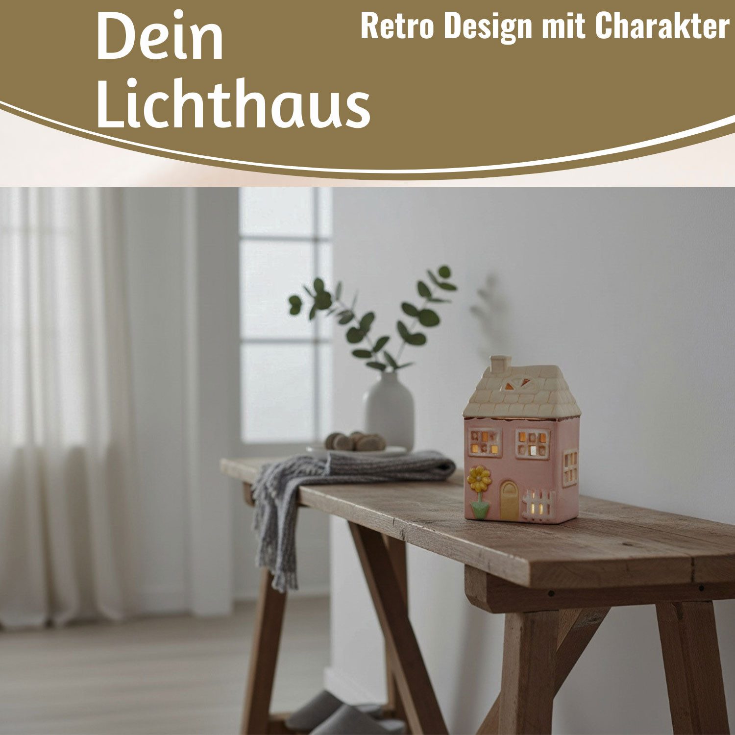 LS-LebenStil Teelichthalter LED Lichterhaus Nyhavn 19cm Rosa Keramik Fachwerkhaus Leuchthaus