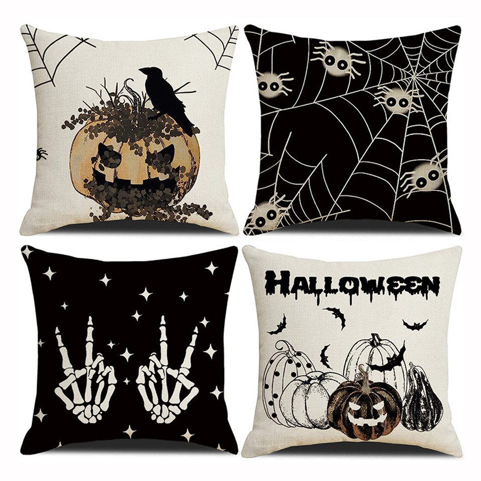 Sorvyzxn Kissenbezug 4-teiliges Halloween-Kissenbezug-Set mit Geistermotiv, dekorative Kissenbezüge für Sofa, Schlafzimmer und Wohnzimmer