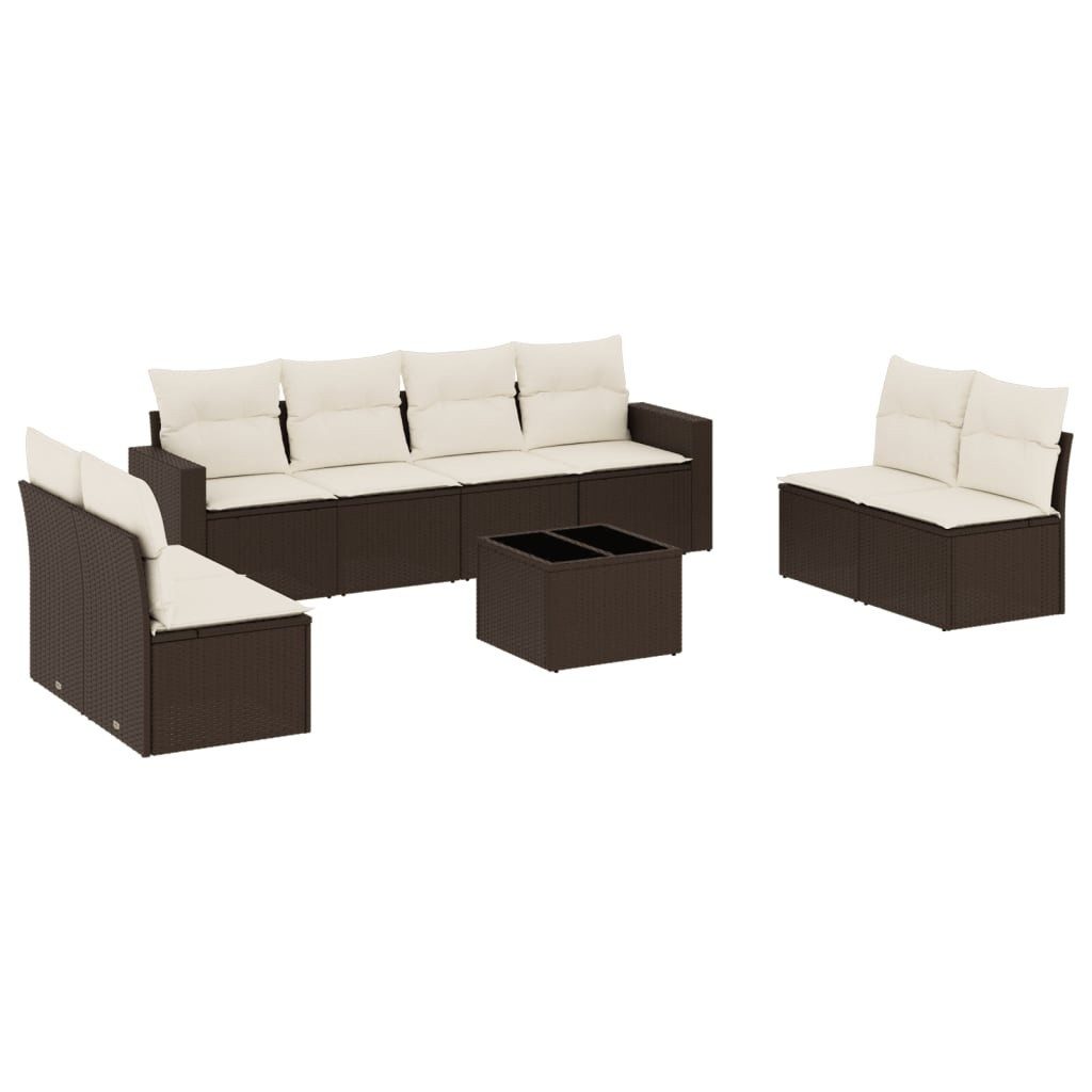 vidaXL Gartenlounge-Set 9-tlg. Garten-Sofagarnitur mit Kissen Braun Poly Rattan, (1-tlg)