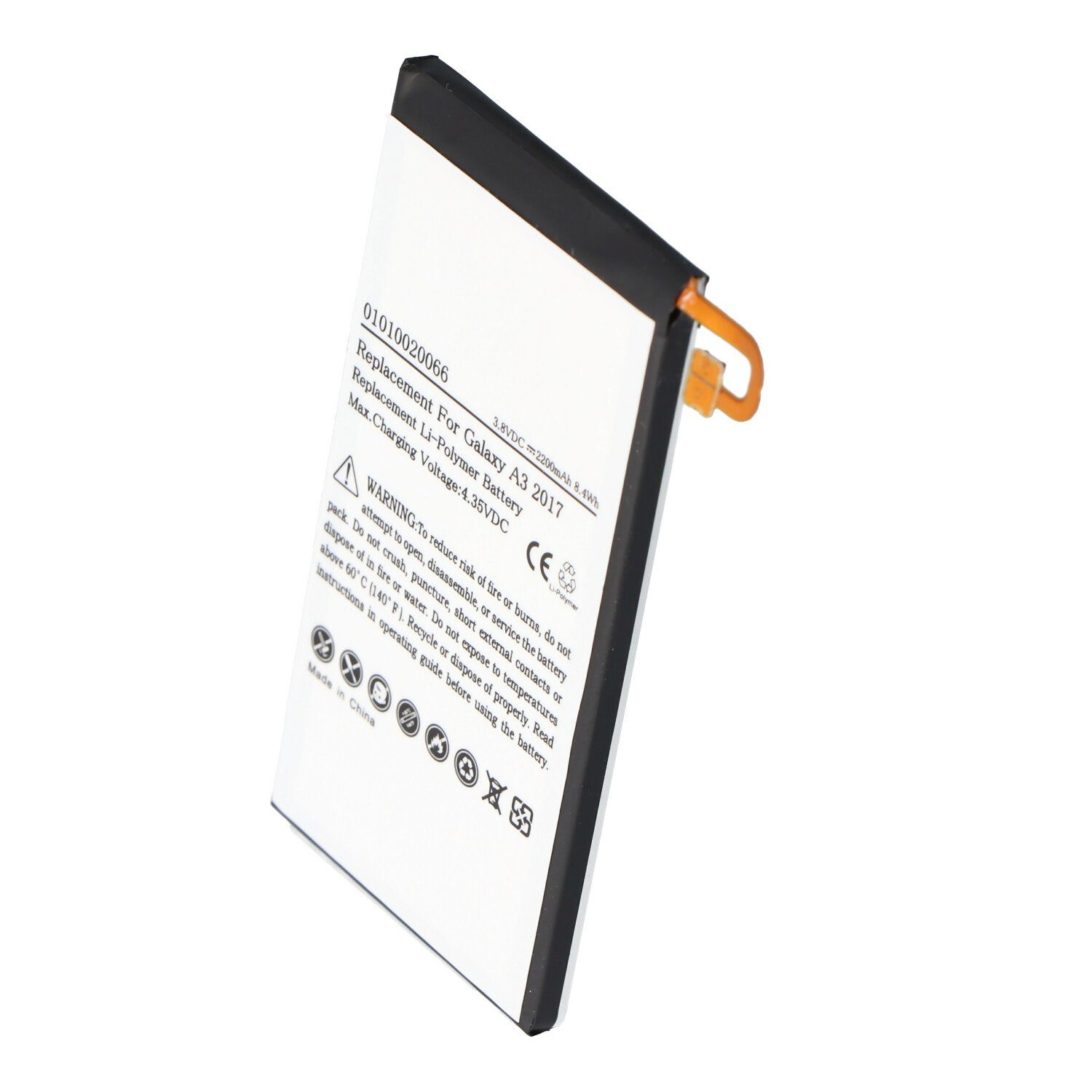 Akku passend für Samsung Galaxy A3 2017, Li-Polymer, 3,8V, 2200mAh, 8 Akku