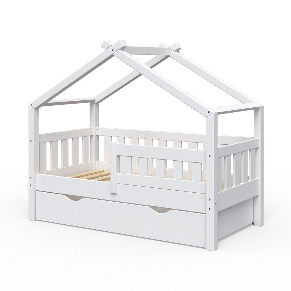 Hausbett Design, Weiß, 70x140 cm mit Schublade