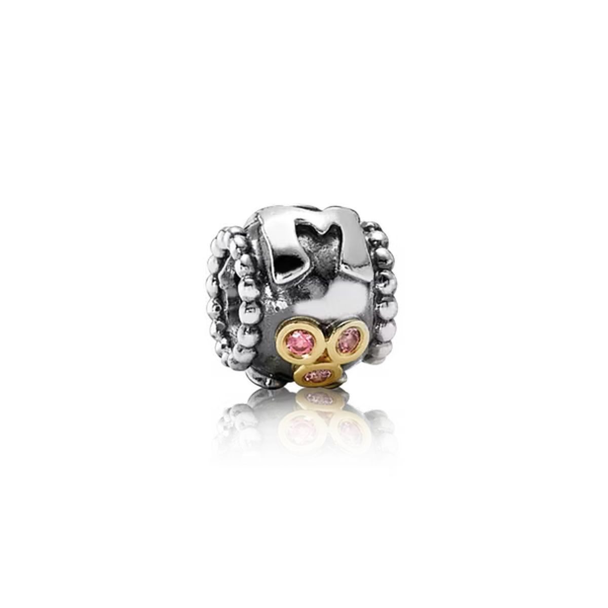 Pandora Charm-Einhänger Pandora Charm Mum Rosa Zirkonia Sterling-Silber 14k Gelbgold 790574CZS