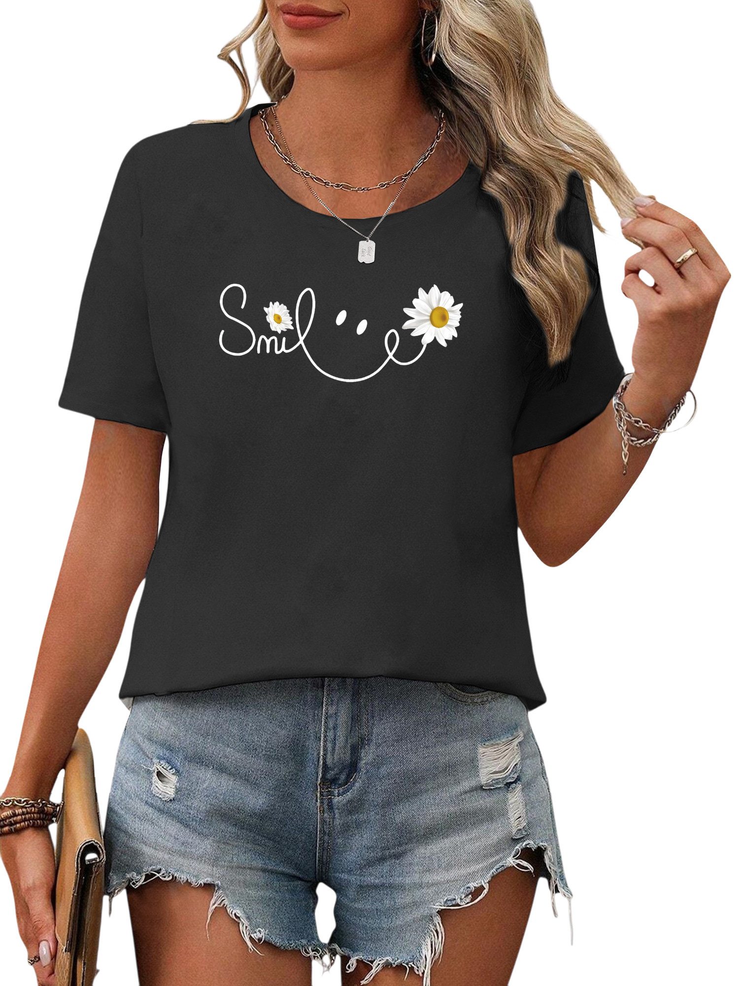 PYL Kurzarmshirt Damen Bequemes Sommer Kurzarmbluse günstig online kaufen