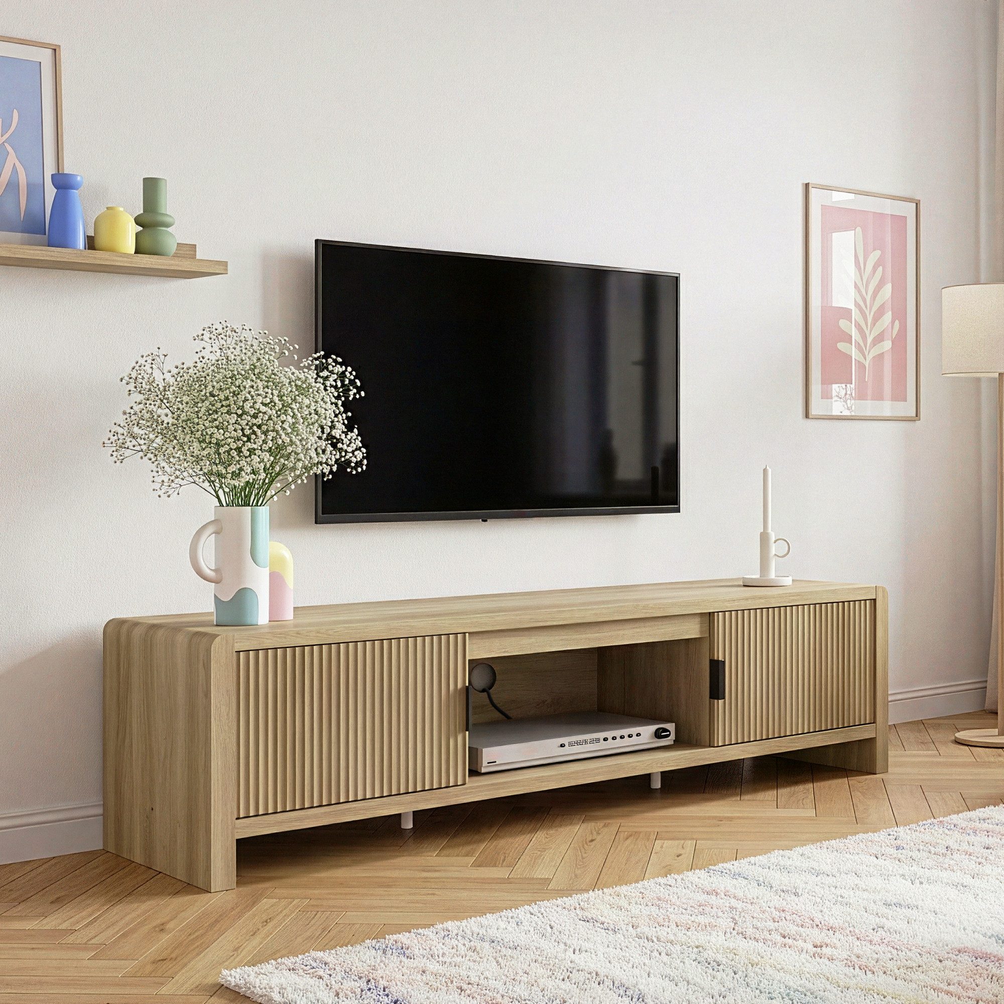 en.casa TV-Schrank »Lukkodso« mit 3 Fächern und 2 Türen 150x40x40 cm Eiche, mittelhell – Bild 2 von 5