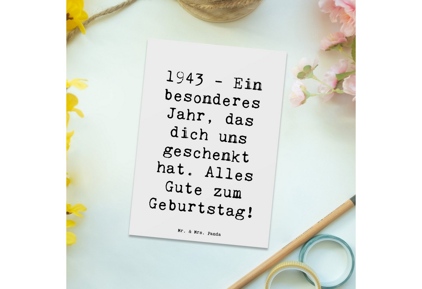 Thumbnail - Mr. & Mrs. Panda Postkarte Spruch 1943 Geburtstag - Weiß - Geschenk, Geburtstagsgeschenk 1943, A