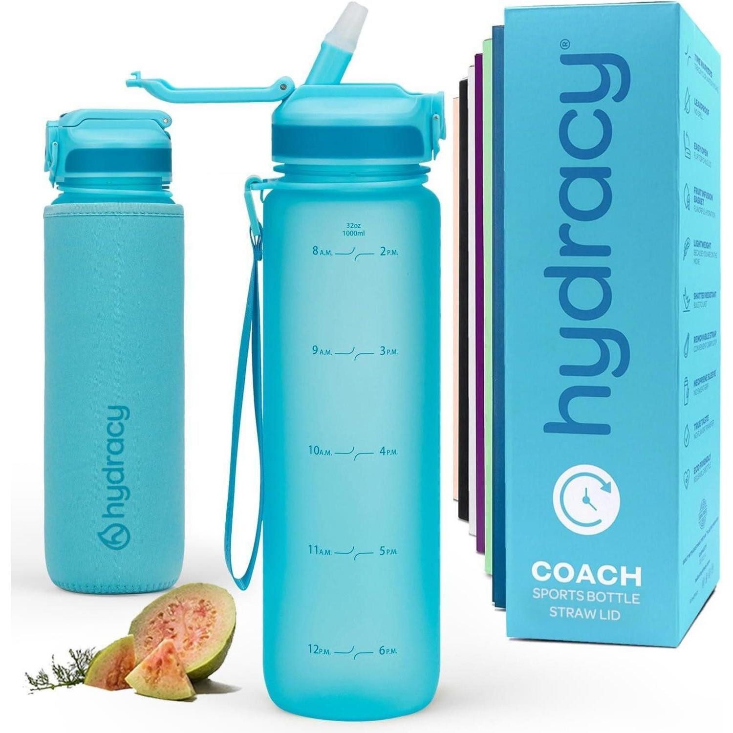 LuxusKollektion Trinkflasche Trinkflasche Zeitmarkierung BPAfrei 1L Strohhalm Aqua Blau