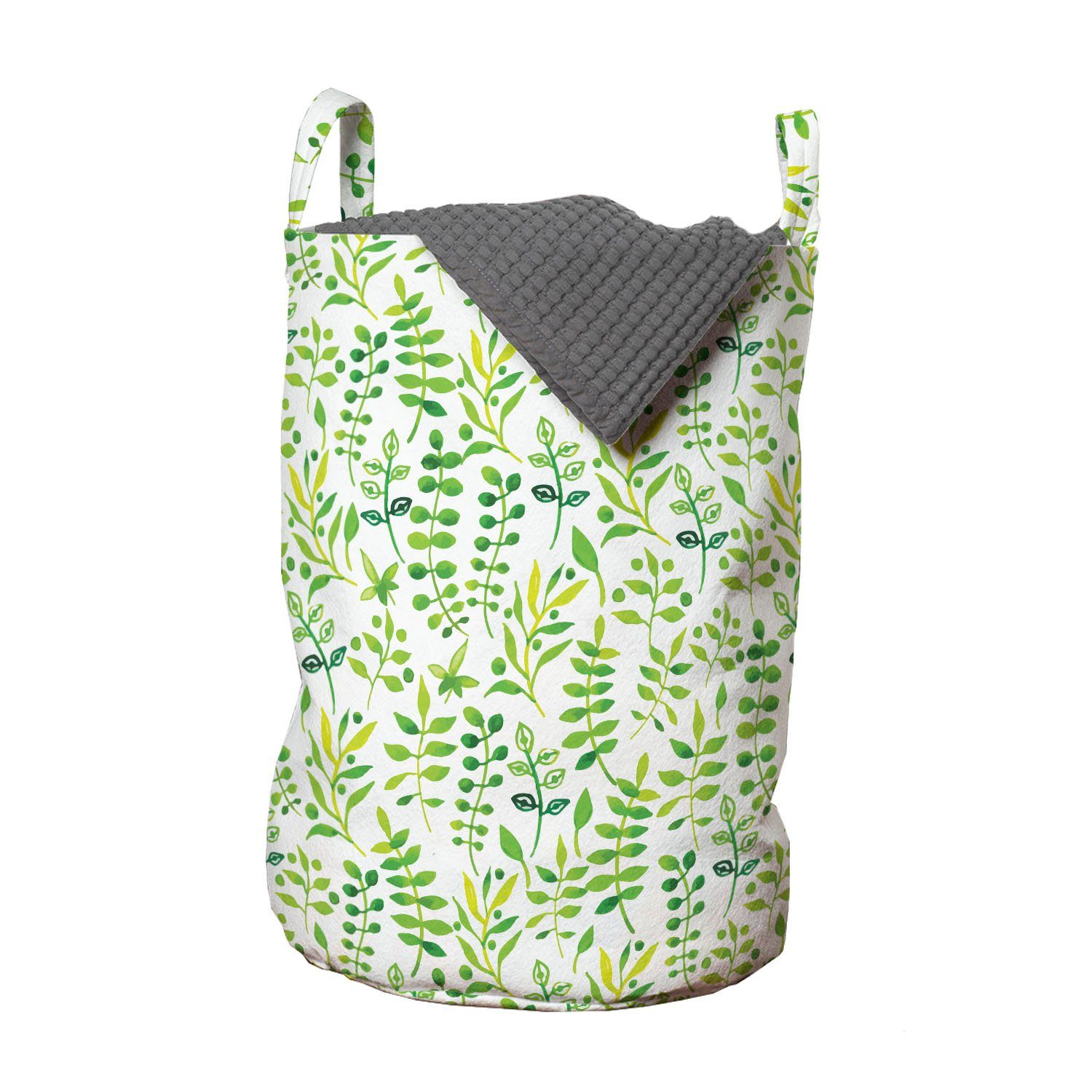 Abakuhaus Wäschesäckchen Wäschekorb mit Griffen Kordelzugverschluss für Waschsalons, Grün und Weiß Aquarell Blätter