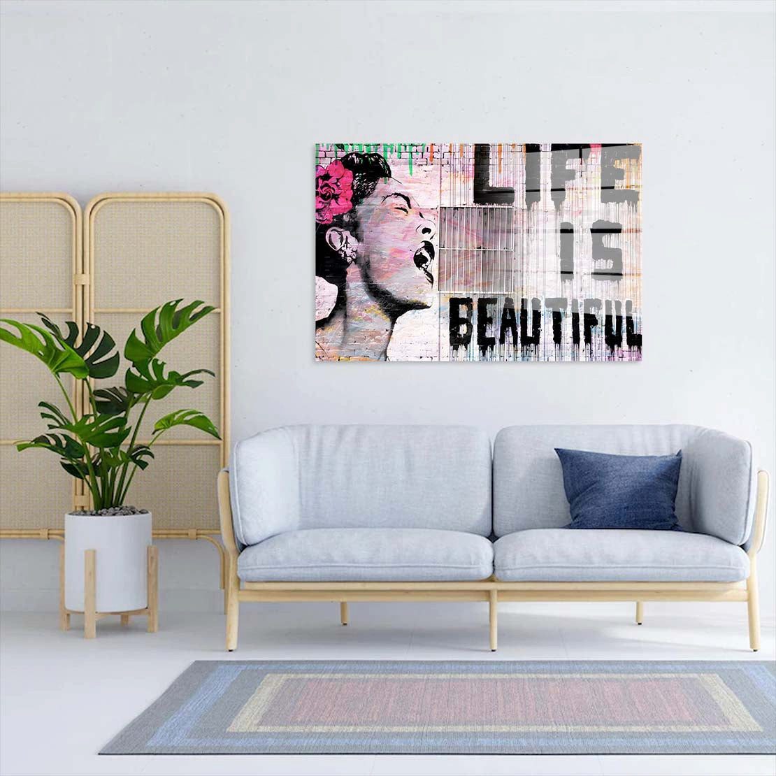 Artedinoi Acrylglasbild Street Art Life Is Beautiful Acrylglas Wandbild Bild Wanddeko Wohnzimm