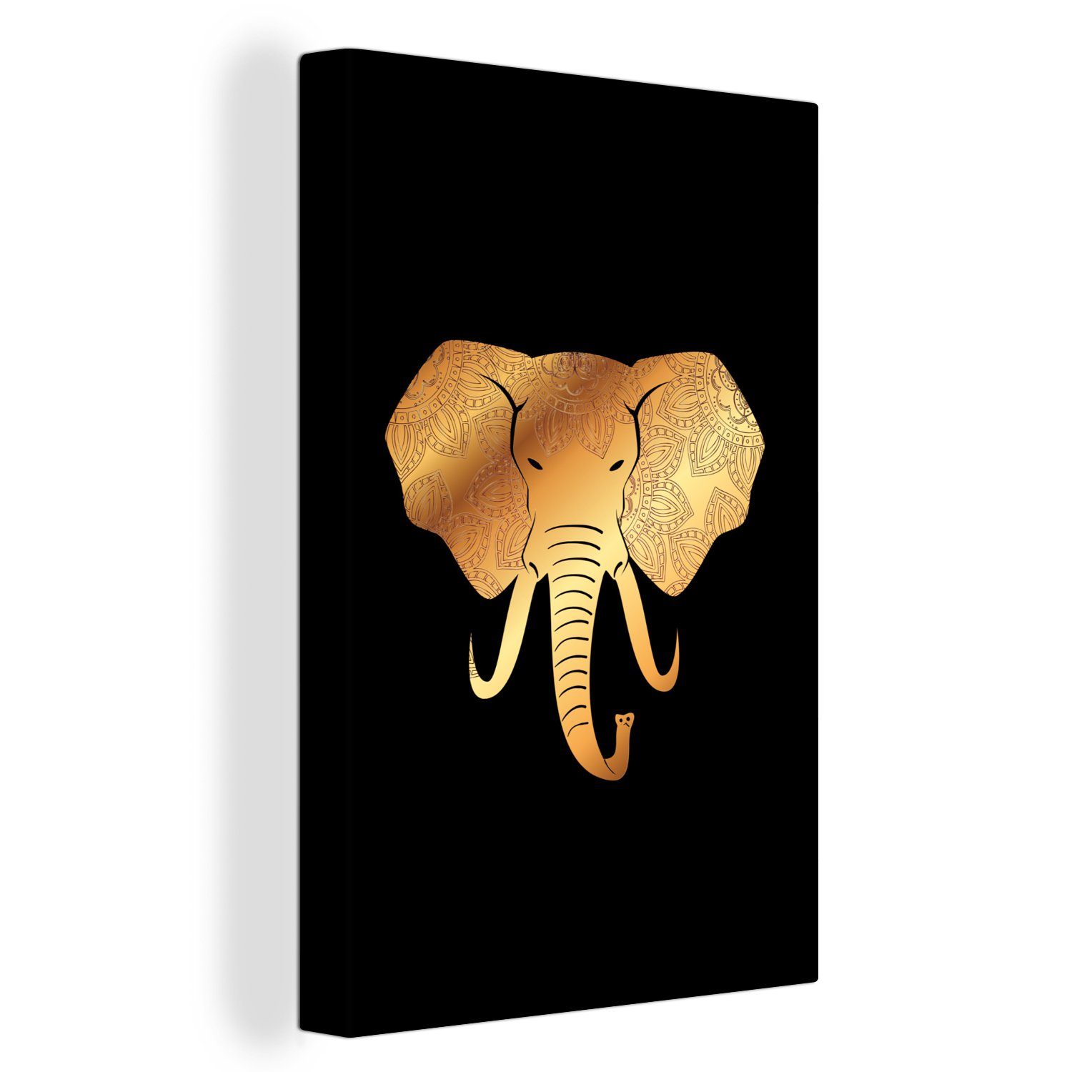cm inkl. (1 - Elefant Leinwandbild Leinwandbild bespannt St), Gold Muster, fertig Gemälde, OneMillionCanvasses® - Zackenaufhänger, 20x30
