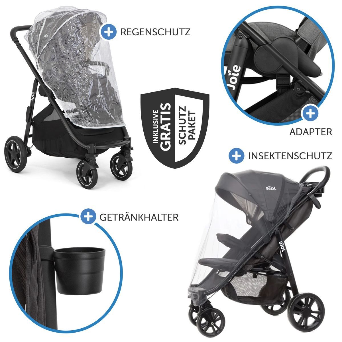 Joie Kinder-Buggy Versatrax - Shale, Sportwagen mit Liegfunktion, Adapter, Regenschutz & Zubehör bis 22 kg