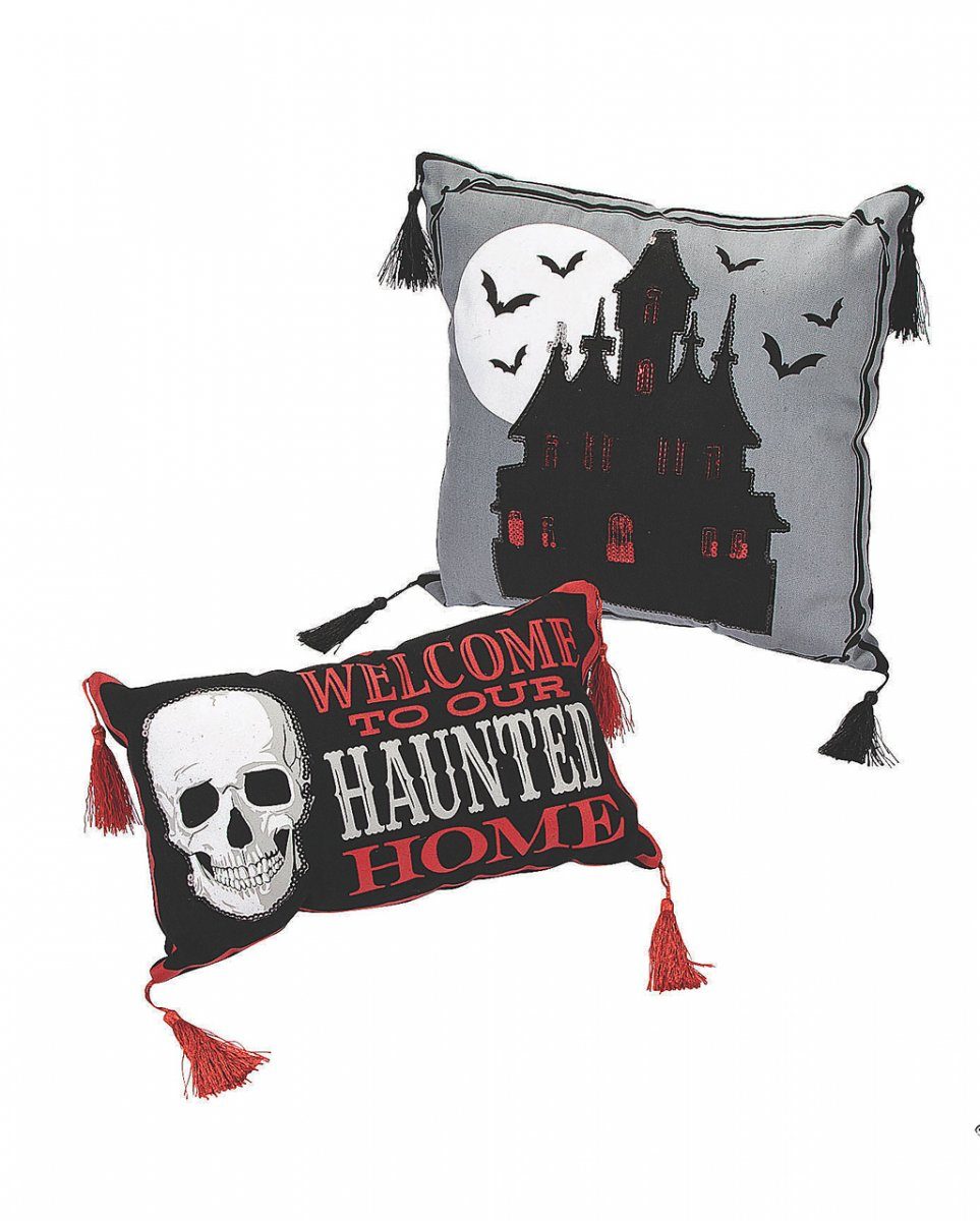 Tagesdecke Halloween Zierkissen mit Totenkopf, Horror-Shop