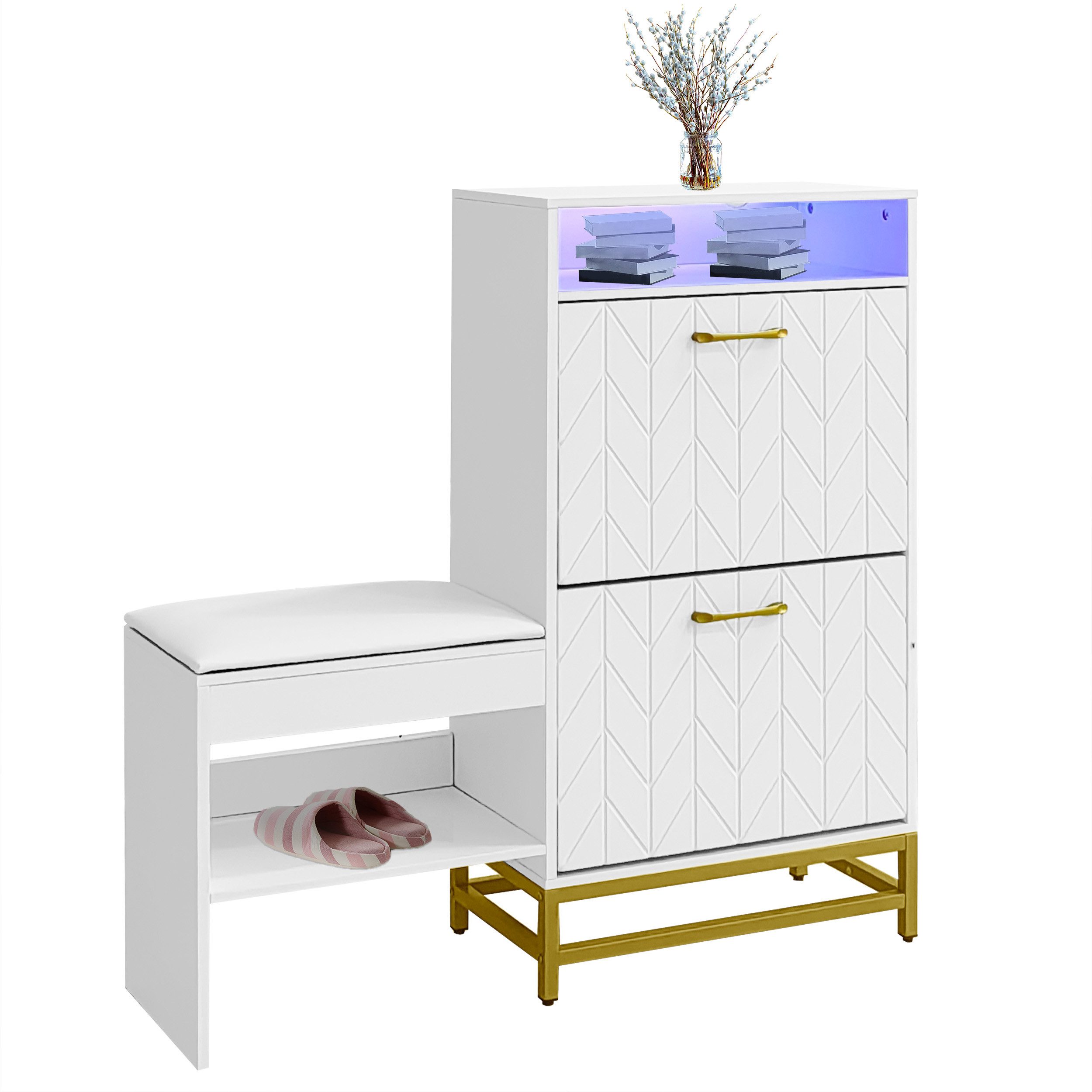 OKWISH Schuhschrank mit LED-Lichtleisten (Schuhregal, Schuhwender, günstig online kaufen