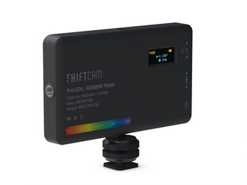 ShiftCam LED Panel Pro RGBWW, LED fest integriert, 360 RGB, Bi-Color, Full Spectrum, 2500-9000K, Blitzschuh-Adapter, Universal Adapter