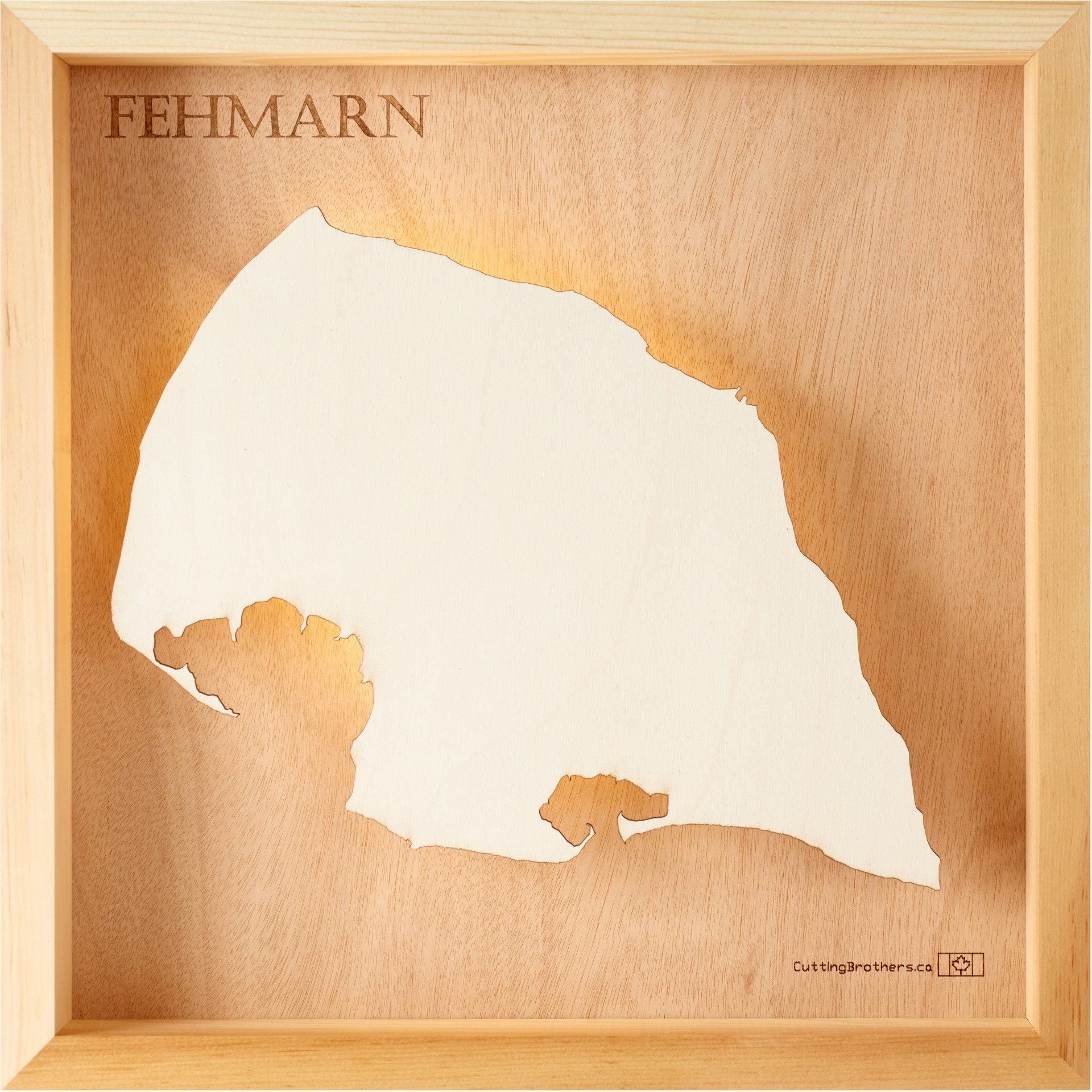 Cutting Brothers LED-Bild Fehmarn 35x35 cm, LED-Holz-Wandkarte, mit indirekter Beleuchtung, handgefertigt aus Echtholz