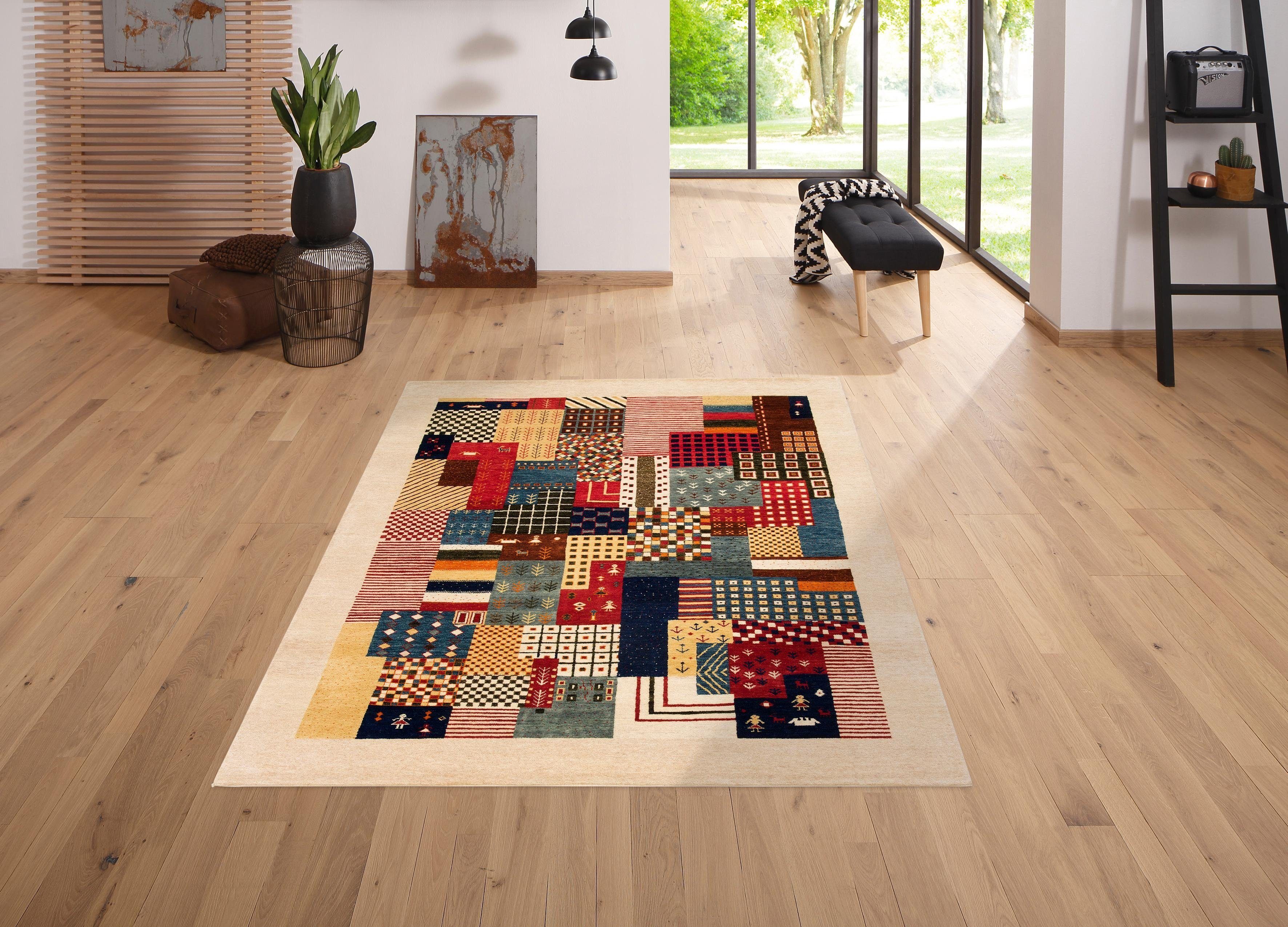 OTTO home Wollteppich Felia, rechteckig, Höhe: 12 mm, reine Wolle, handgewebt, mit Bordüre