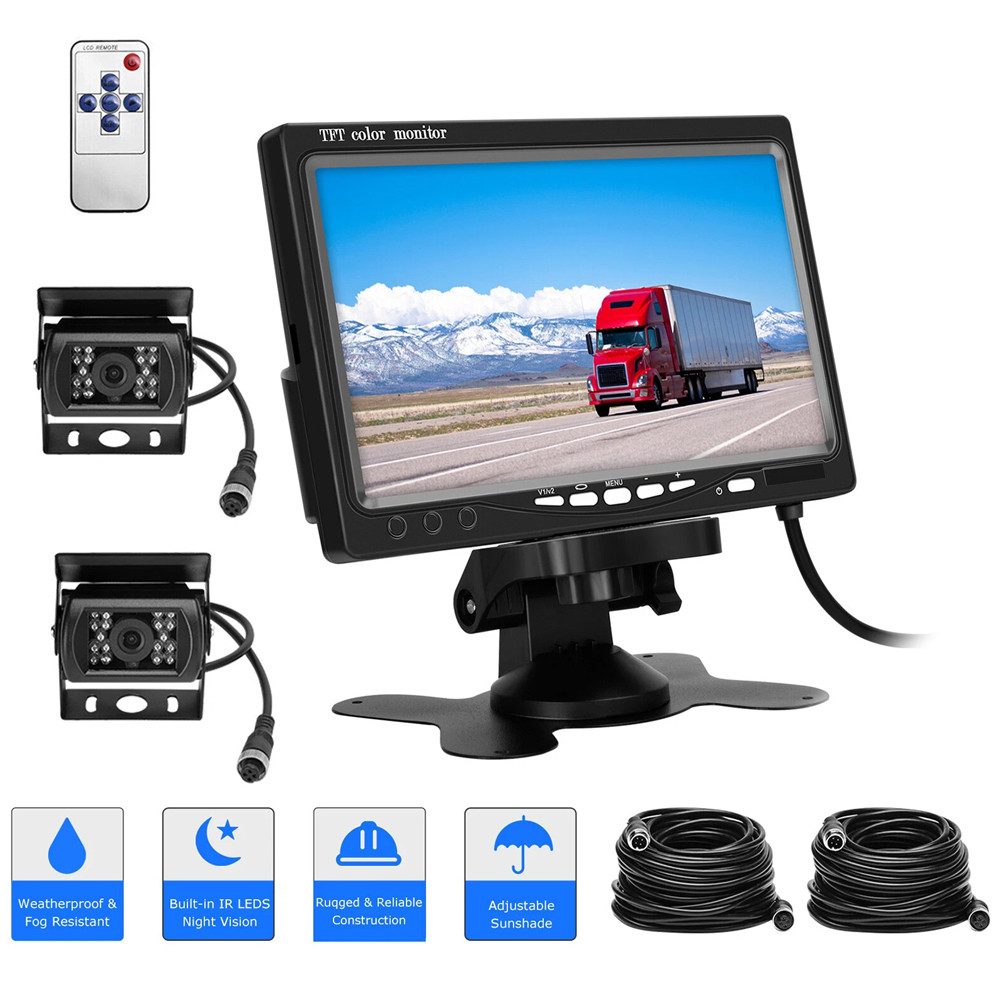 2x RÜCKFAHRSYSTEM Mit Monitor Rückfahrkamera 7 Zoll LCD Farbmonitor Rückfahrkamera