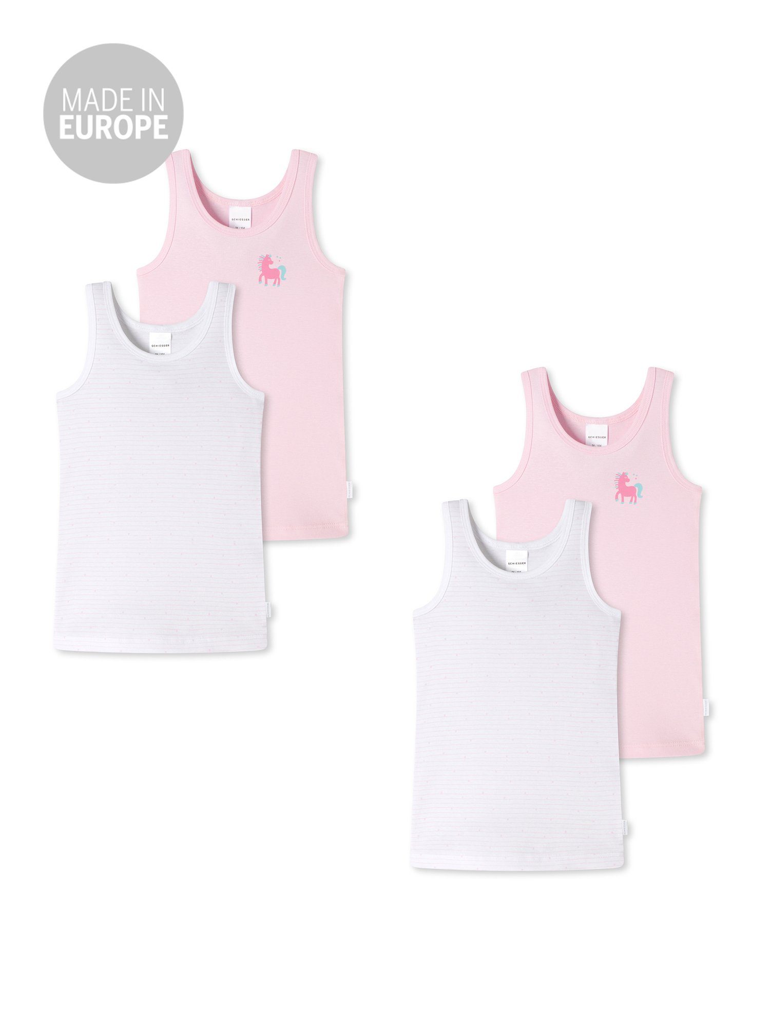 Schiesser Unterhemd Allday Basic (4-St) weiß/rosa | Unterhemden