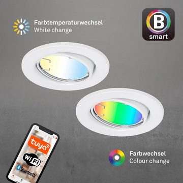 Briloner Leuchten LED Einbauleuchte 7373-036, Wifi, Appsteuerung, Sprachsteuerung, Fernbedienung, dimmbar, Timer, Speicherfunktion, LED wechselbar, Kaltweiß, Farbwechsler, Neutralweiß, Tageslichtweiß, Warmweiß, Einbauleuchten Smart, 86x70mm, Weiß, 4,9W, GU10, Decke, Wohnzimmer