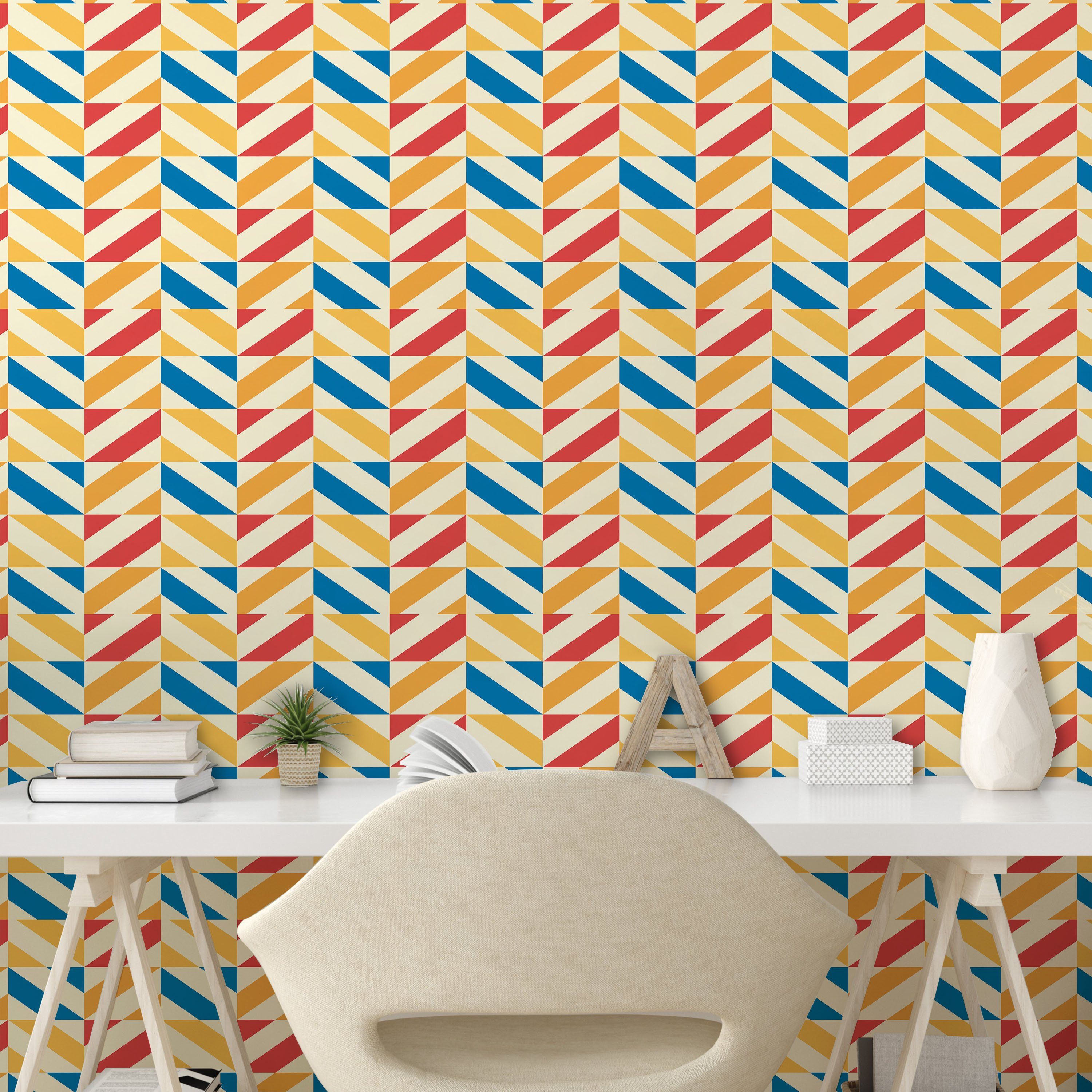 Abakuhaus Vinyltapete selbstklebendes Wohnzimmer Küchenakzent, gestreifte Retro Quadrate Schräg