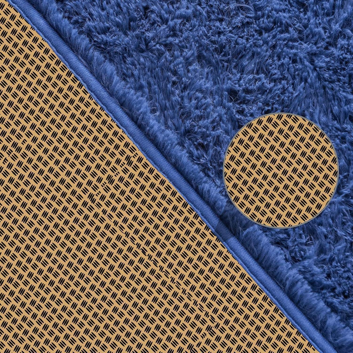 LuxusKollektion Hochflor-Teppich Teppich Hochflor Shaggy Wohnzimmer Schlafzimmer Blau 80 x 150 cm