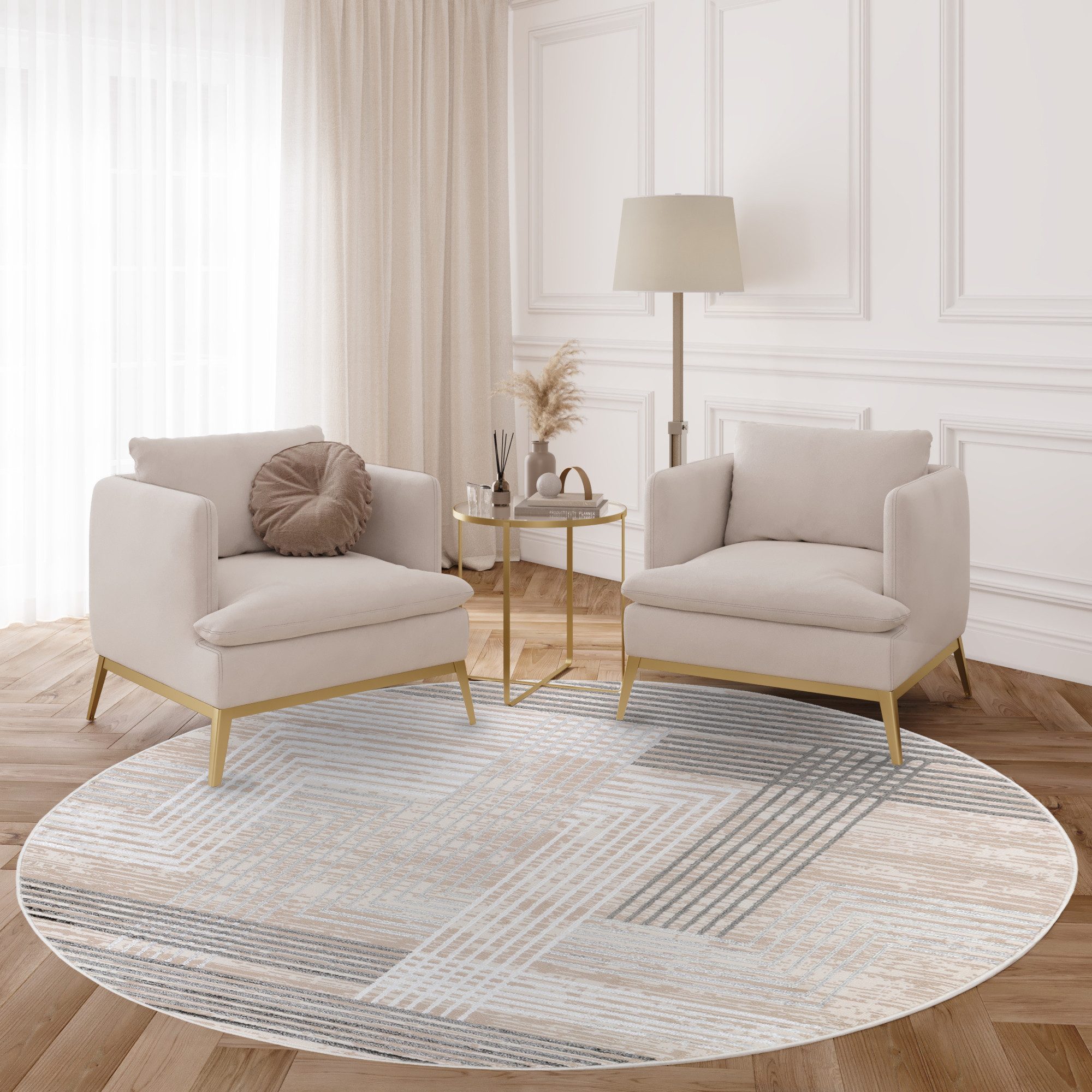 Tapiso Designteppich CRYSTAL, rund, Höhe: 8 mm, Kurzflor Schimmereffekt, pflegeleicht, allergikergeeignet