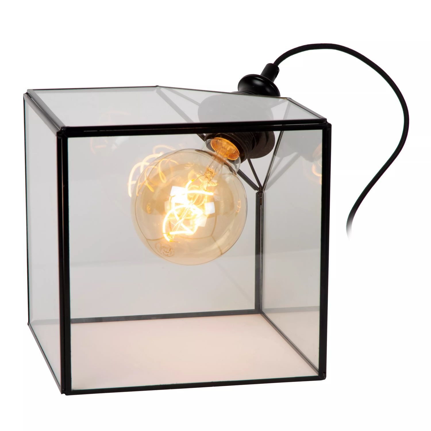 Licht-Erlebnisse Nachttischlampe QUNI, ohne Leuchtmittel, Glas E27 20 cm Klar Schwarz quadratisch Modern Nachttischleuchte