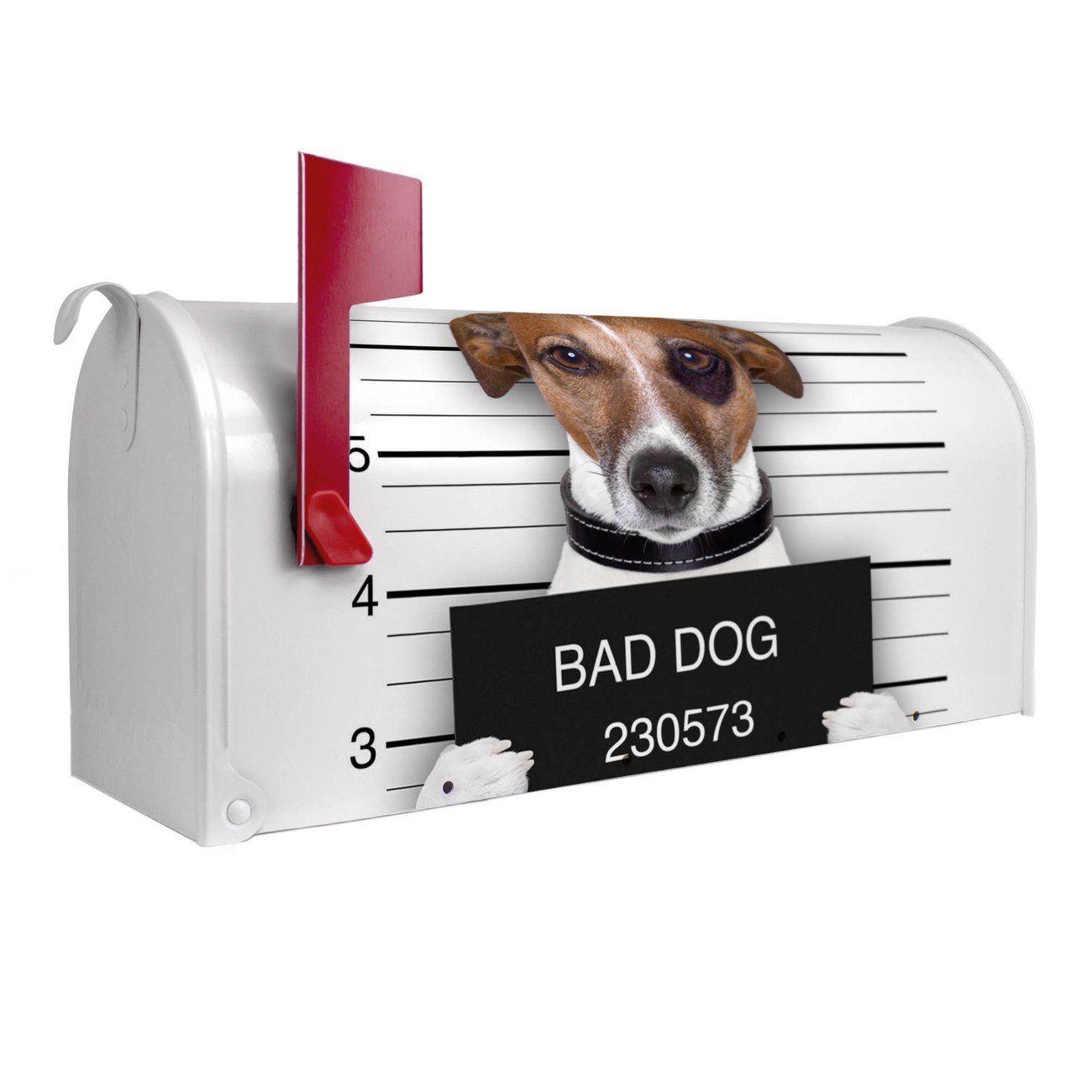 banjado Amerikanischer Briefkasten Mailbox Bad Dog Jack Russel (Amerikanischer Briefkasten, original aus Mississippi USA), 22 x 17 x 51 cm weiß