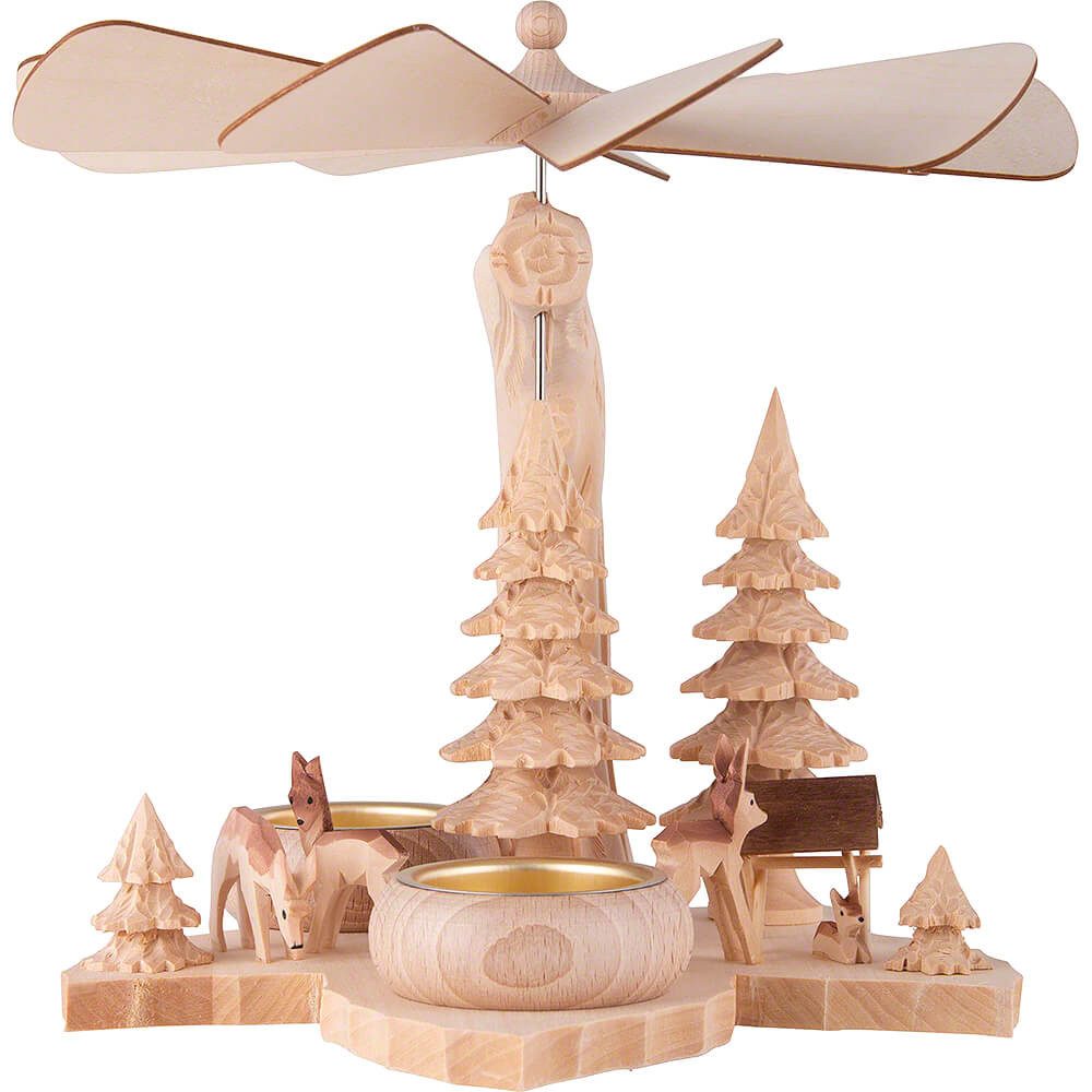 RATAGS Kunsthandwerk Weihnachtspyramide 1-stöckige Blattpyramide Rehgruppe (21cm) von RATAGS Holzdesign