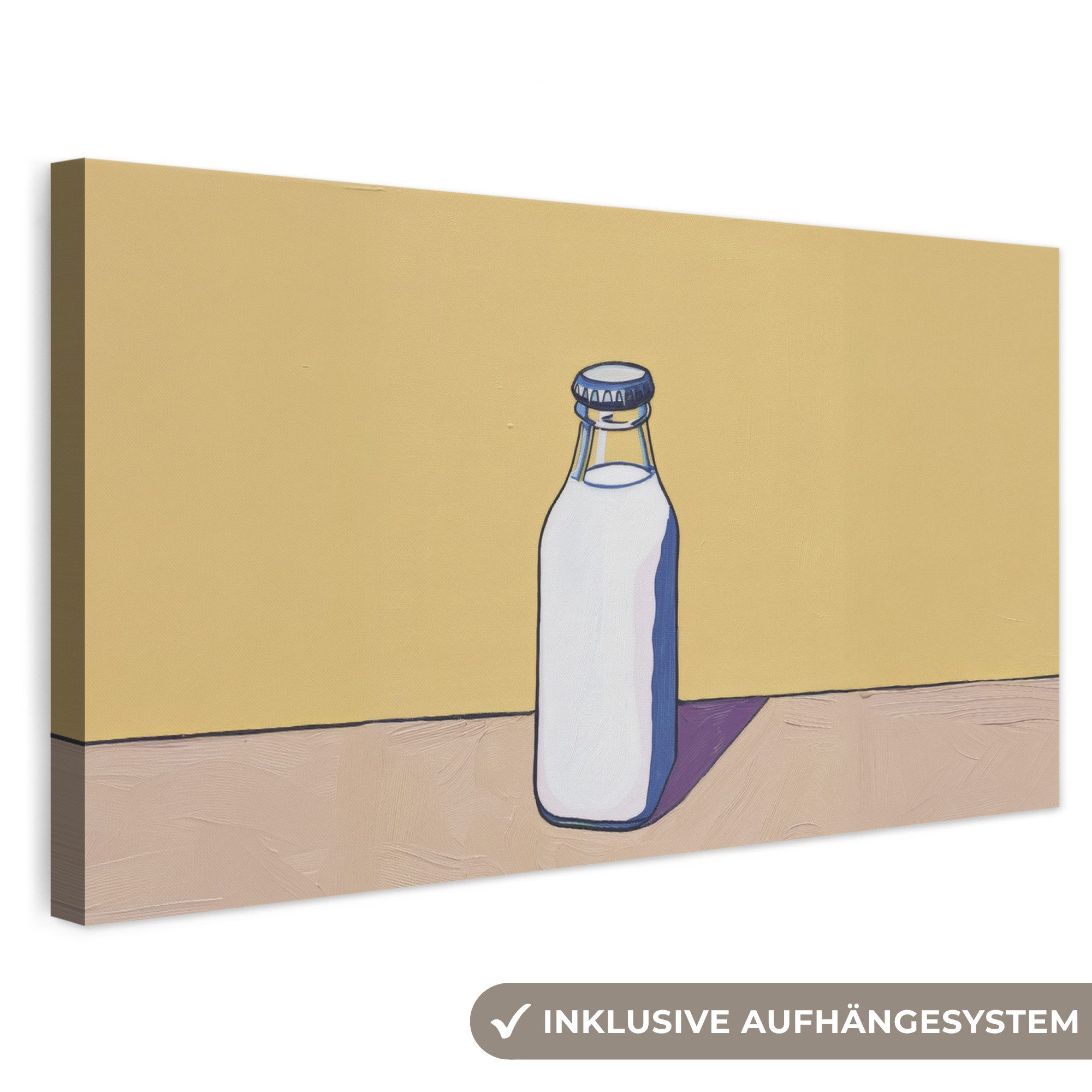 OneMillionCanvasses® Leinwandbild Panorama Gläser - Flasche - Illustration - Milch, Fotodruck (1 St), Wandbild, Deko Schlafzimmer Wohnzimmer Flur 40x20 cm