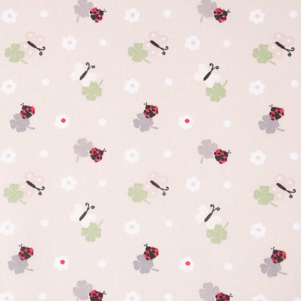Thumbnail - SCHÖNER LEBEN. Stoff Baumwollstoff Hope Schmetterling Marienkäfer Blume Glücksklee natur, pflegeleicht