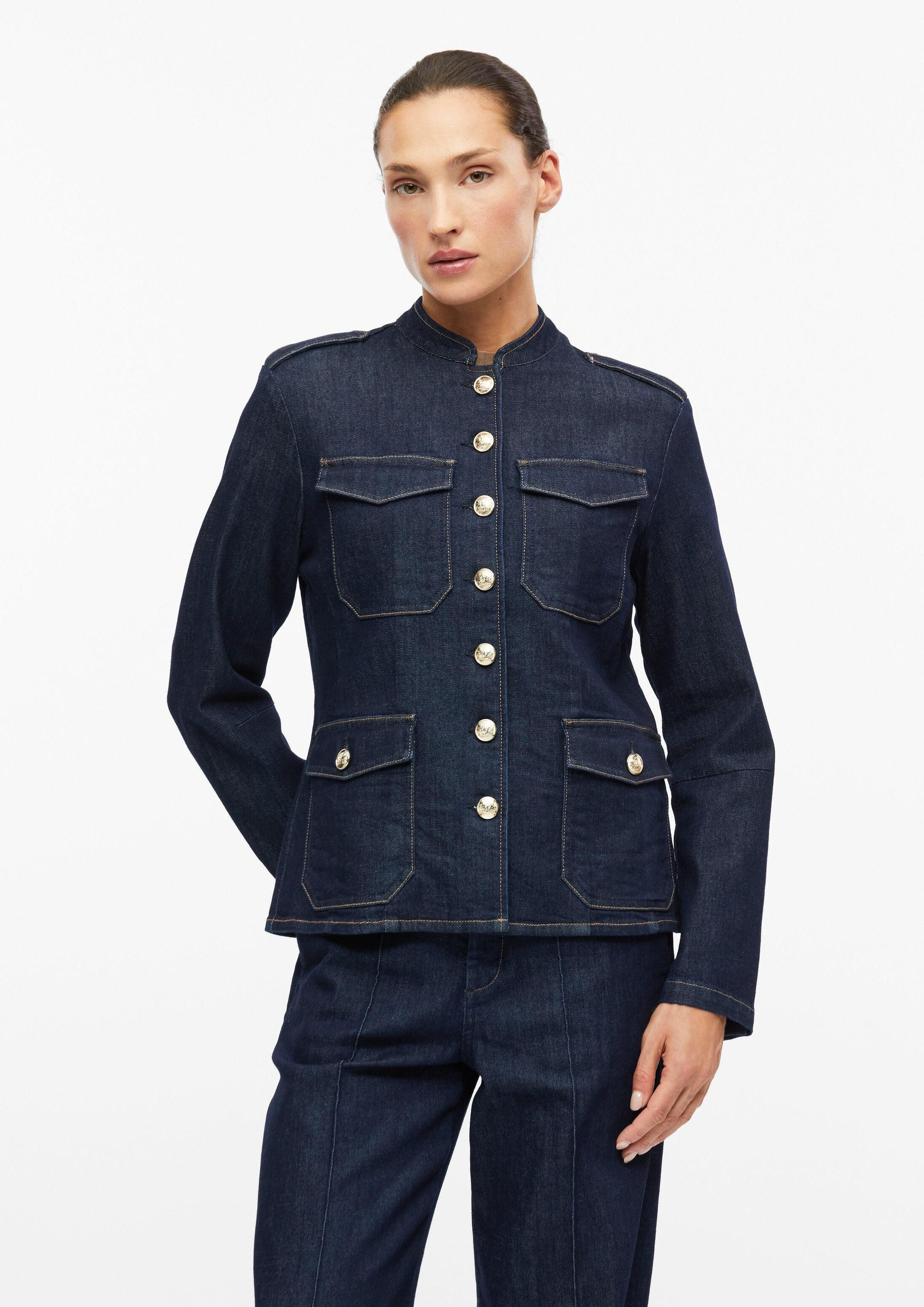 s.Oliver Funktionsjacke Indoor-Jacke Jeansjacke mit Stehkragen und Schmuckknöpfen