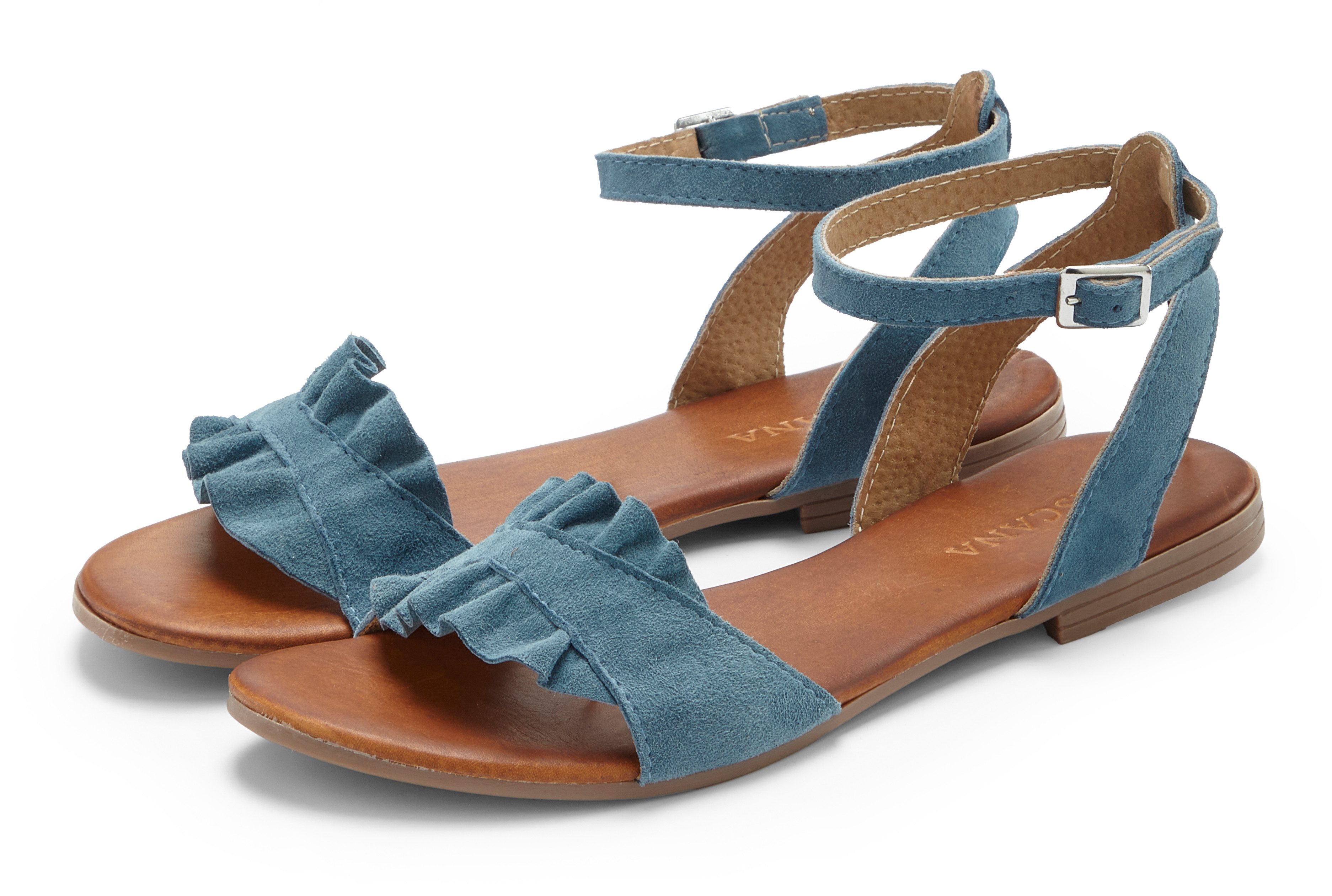 LASCANA Sommerschuh Sandale Sandalette, Sommerschuh aus hochwertigem Leder mit kleinen Rüschen