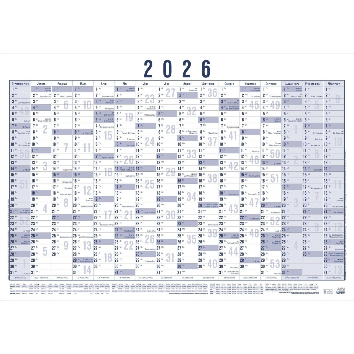 ZETTLER Plakatkalender Plakatkalender 918 100x70cm 16 Monate VE=5 Stück gerollt 2026