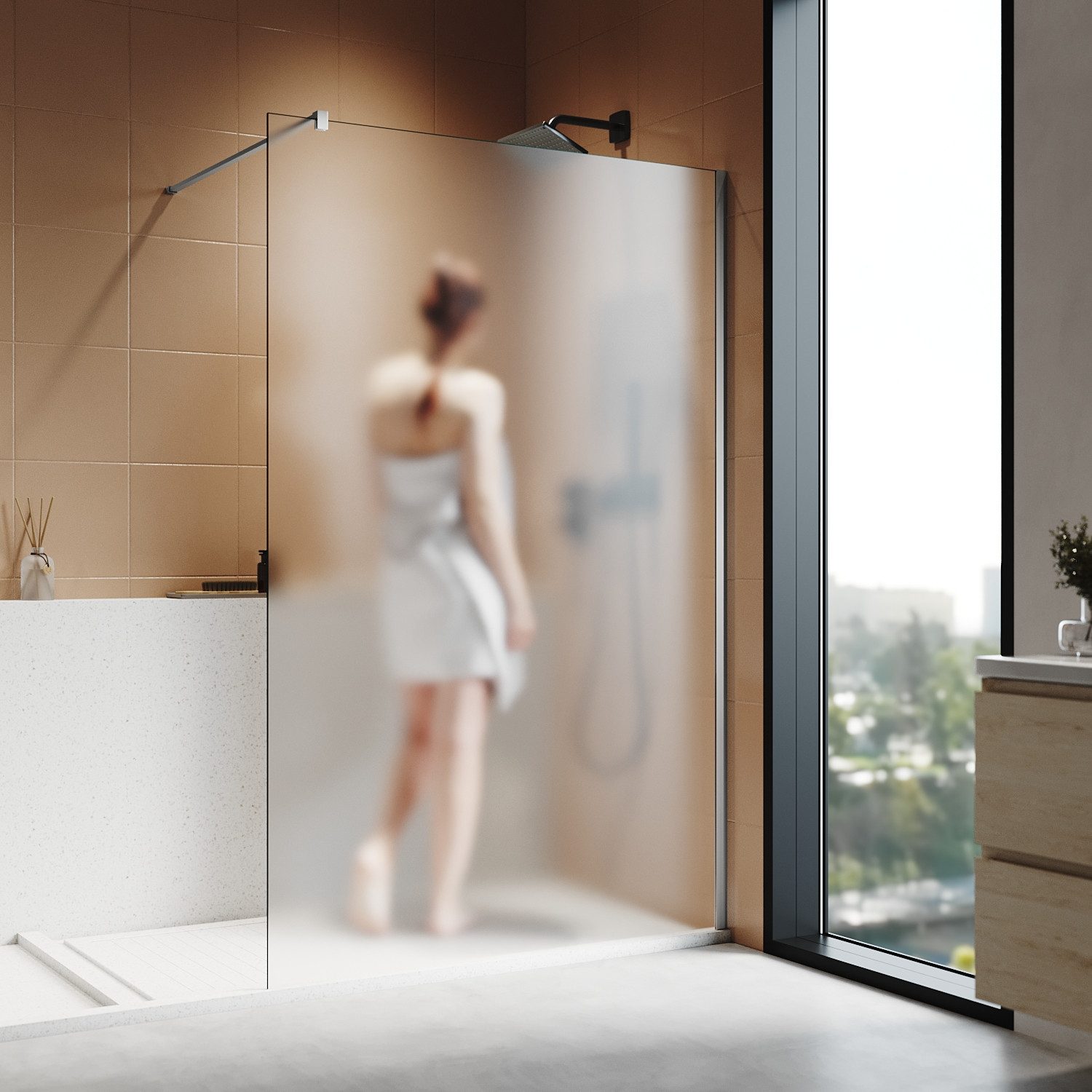 SONNI Walk-in-Dusche Walk-In Dusche,Vollsatiniert/ Teilsatiniert Glas,80-14 günstig online kaufen
