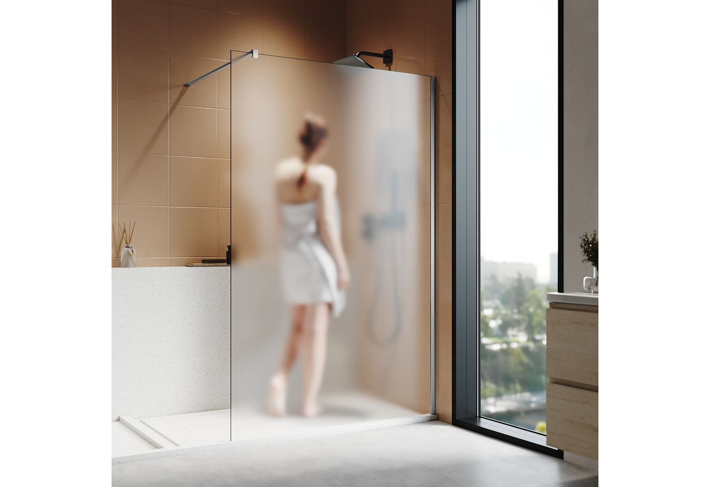 Thumbnail - SONNI Walk-in-Dusche Walk-In Dusche,Vollsatiniert/ Teilsatiniert Glas,80-140cm,Höhe: 200cm, 8mm NANO ESG GLAS