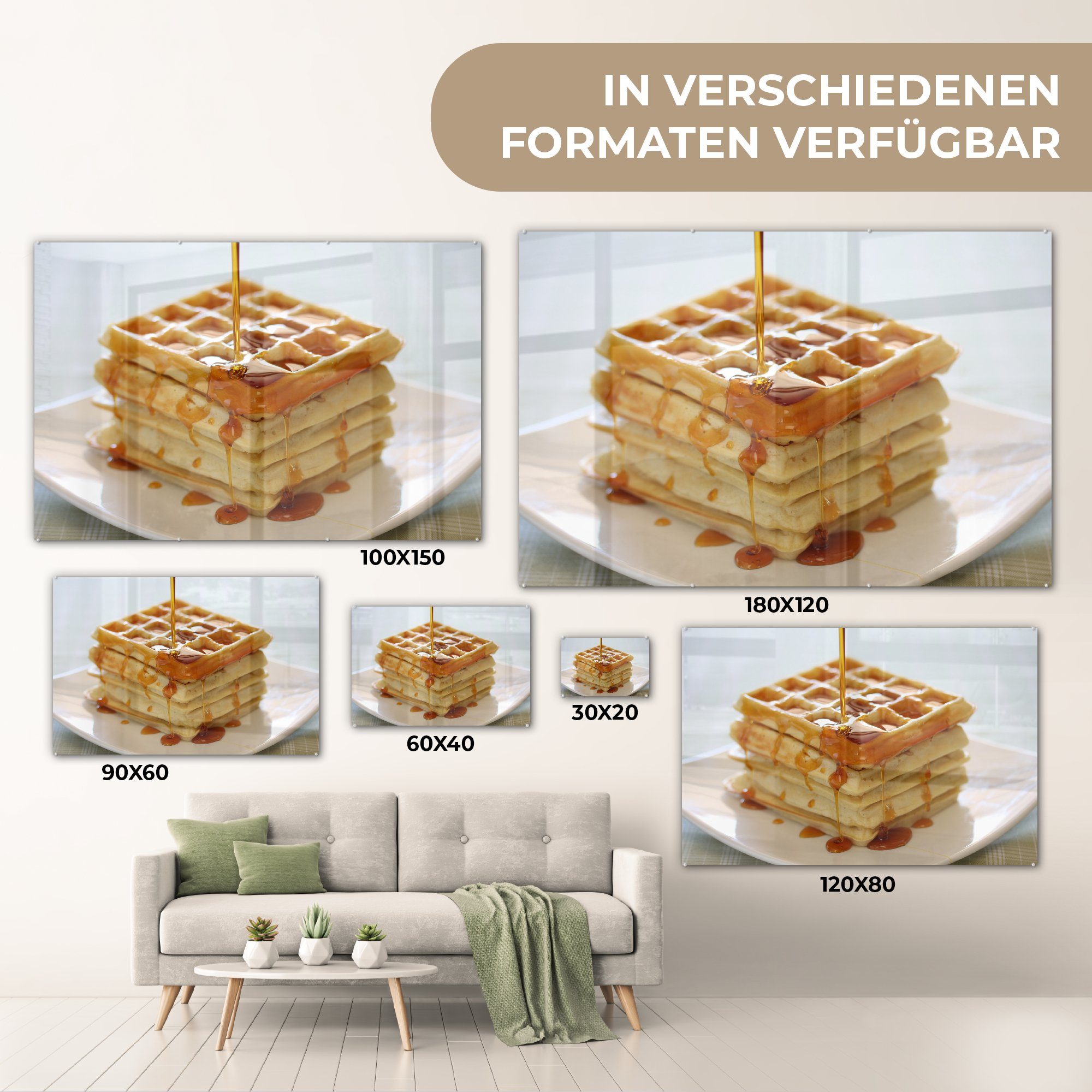 Acrylglasbild Ein (1 Wohnzimmer & Acrylglasbilder mit Stapel Sirup, St), Schlafzimmer Waffeln MuchoWow