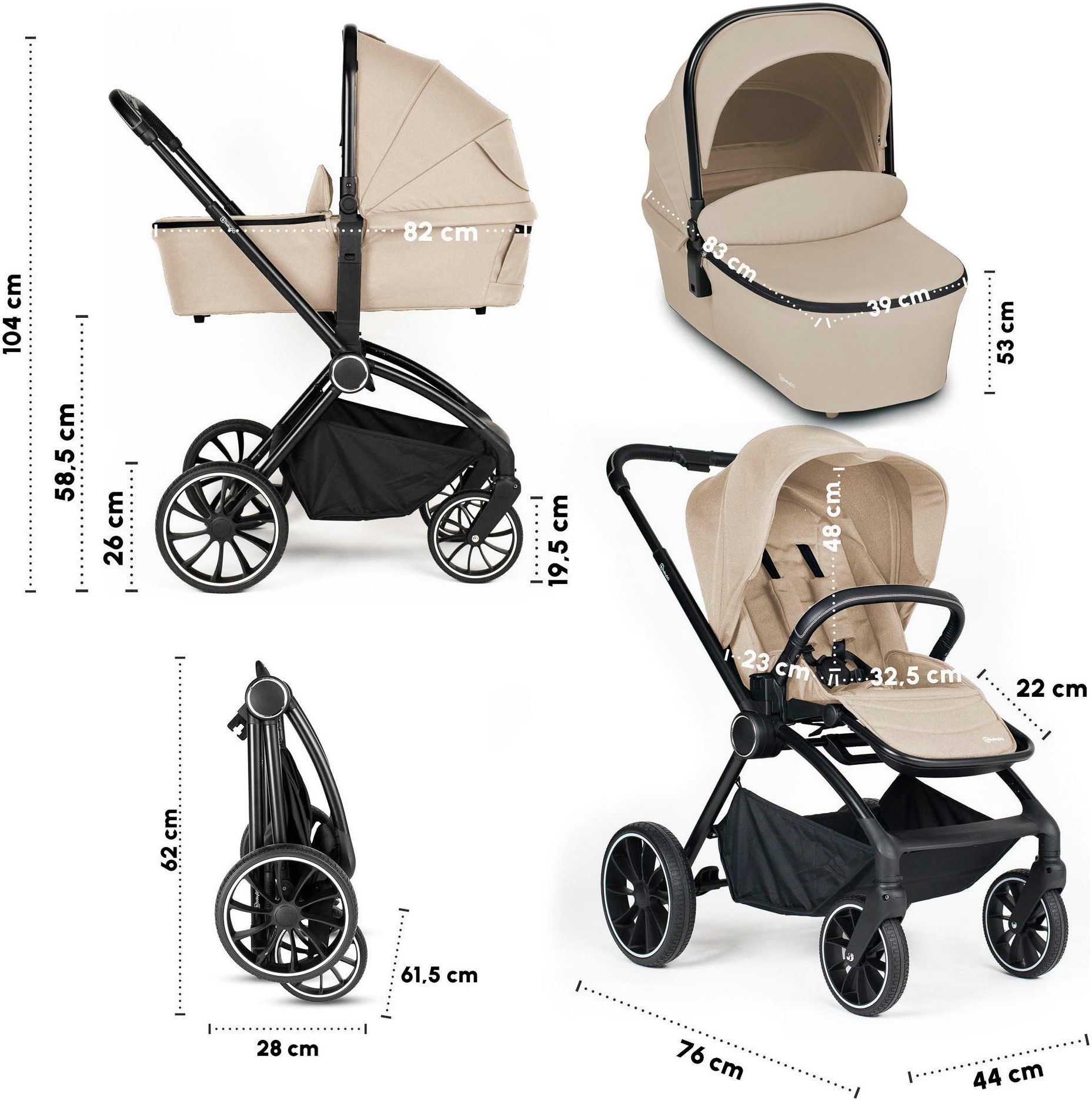 BabyGo Harmony 3-in-1 Combi Stroller (Set), including infant car seat with adapters