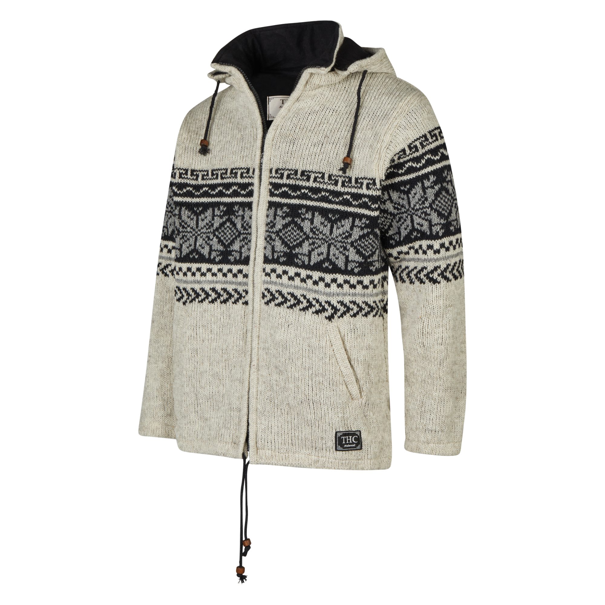 THC Natural Line Strickjacke THC Schafwollstrickjacke Baumwollfutter 854 (1 Stück, 1-tlg., 1 Stück) abnehmbare Kapuze