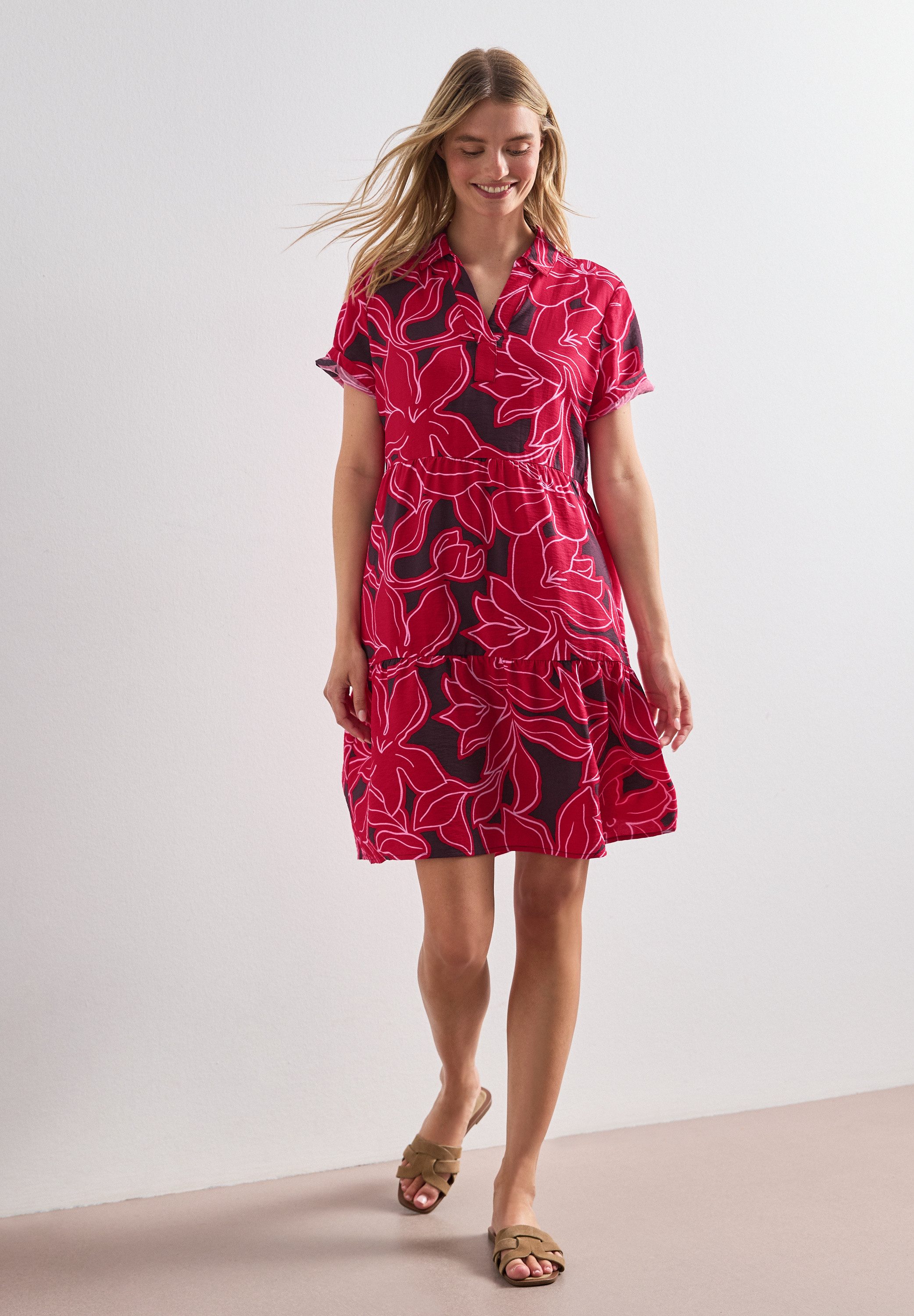 STREET ONE Druckkleid Knielanges Sommerkleid, Kurzarm, bedruckt
