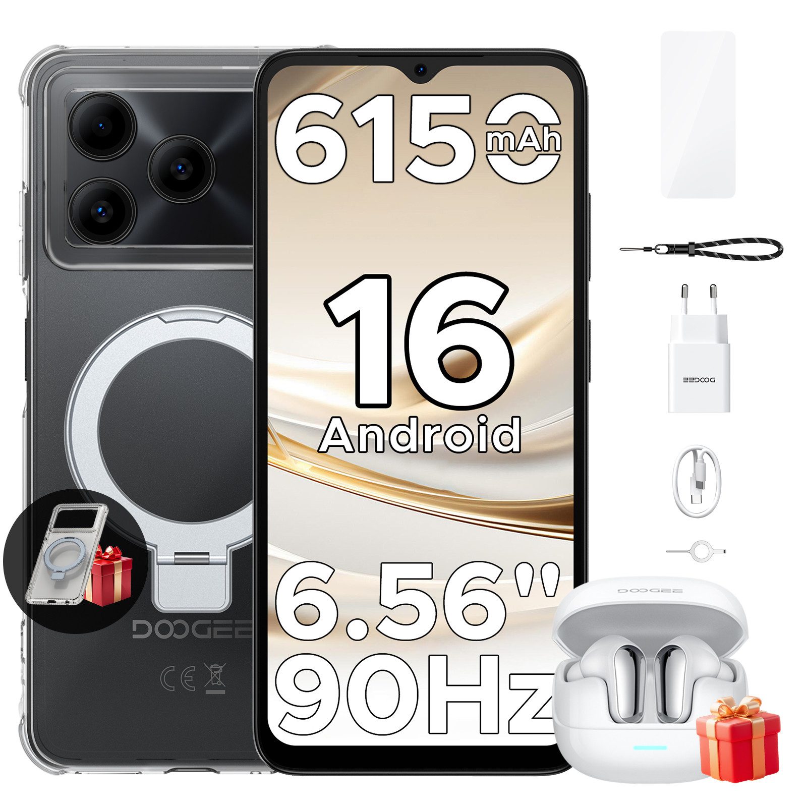 DOOGEE Note 56 Android 16 Handy, inkl.Kopfhörer,6150mAh, 6.56" 90Hz HD (6,56 Zoll, 64 GB Speicherplatz, 8 MP Kamera, 3GB+64GB Speicher, 4G Dual SIM, 8,45mm dünn, Face ID, GPS)