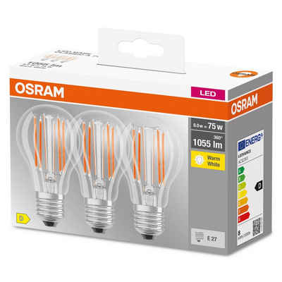 Osram LED-Leuchtmittel 3ER PACK LED BASE FILAMENT E27, E27, Warmweiß